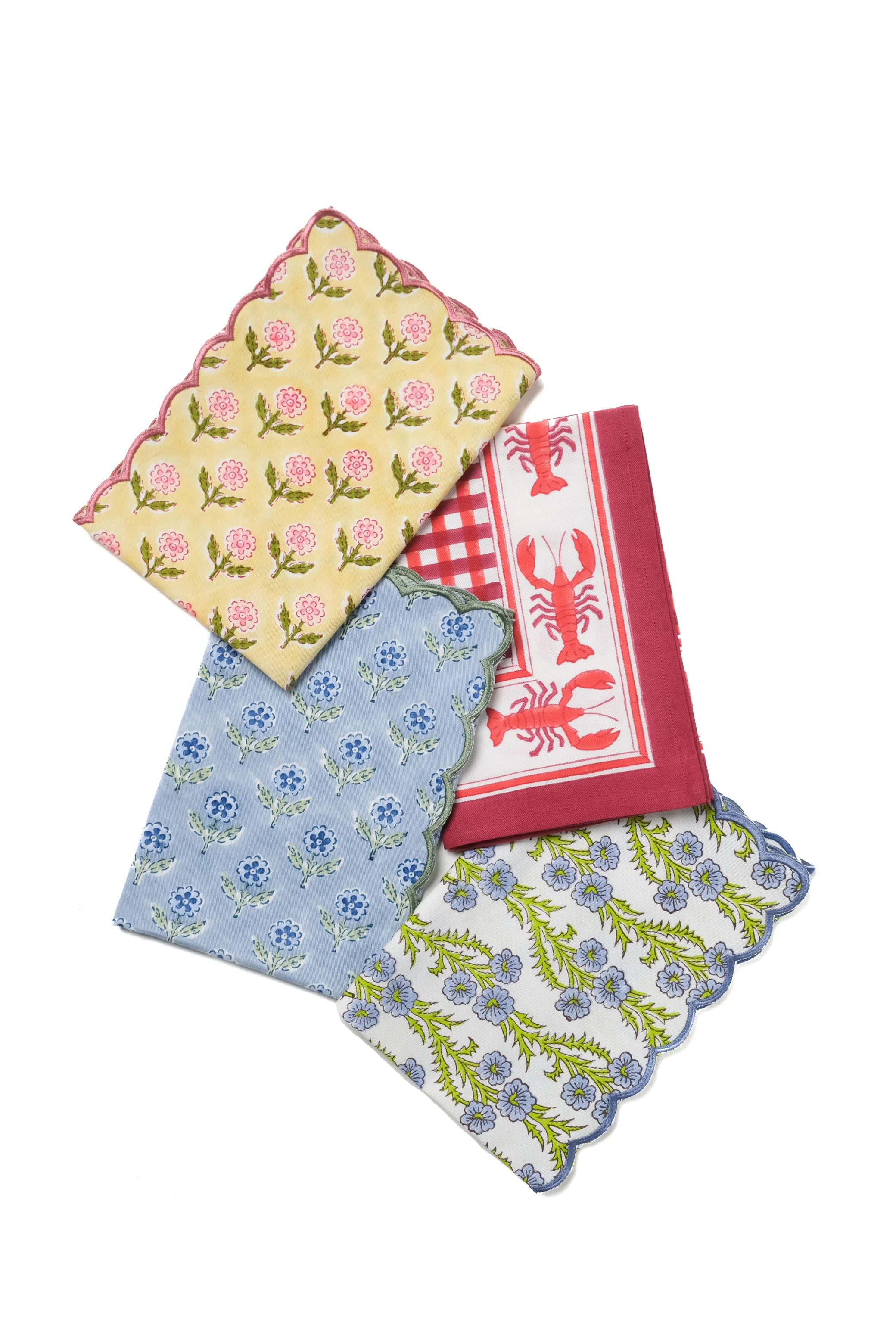 Lobster Red Gingham Blockprint Napkins, Set of 4 - Image 3