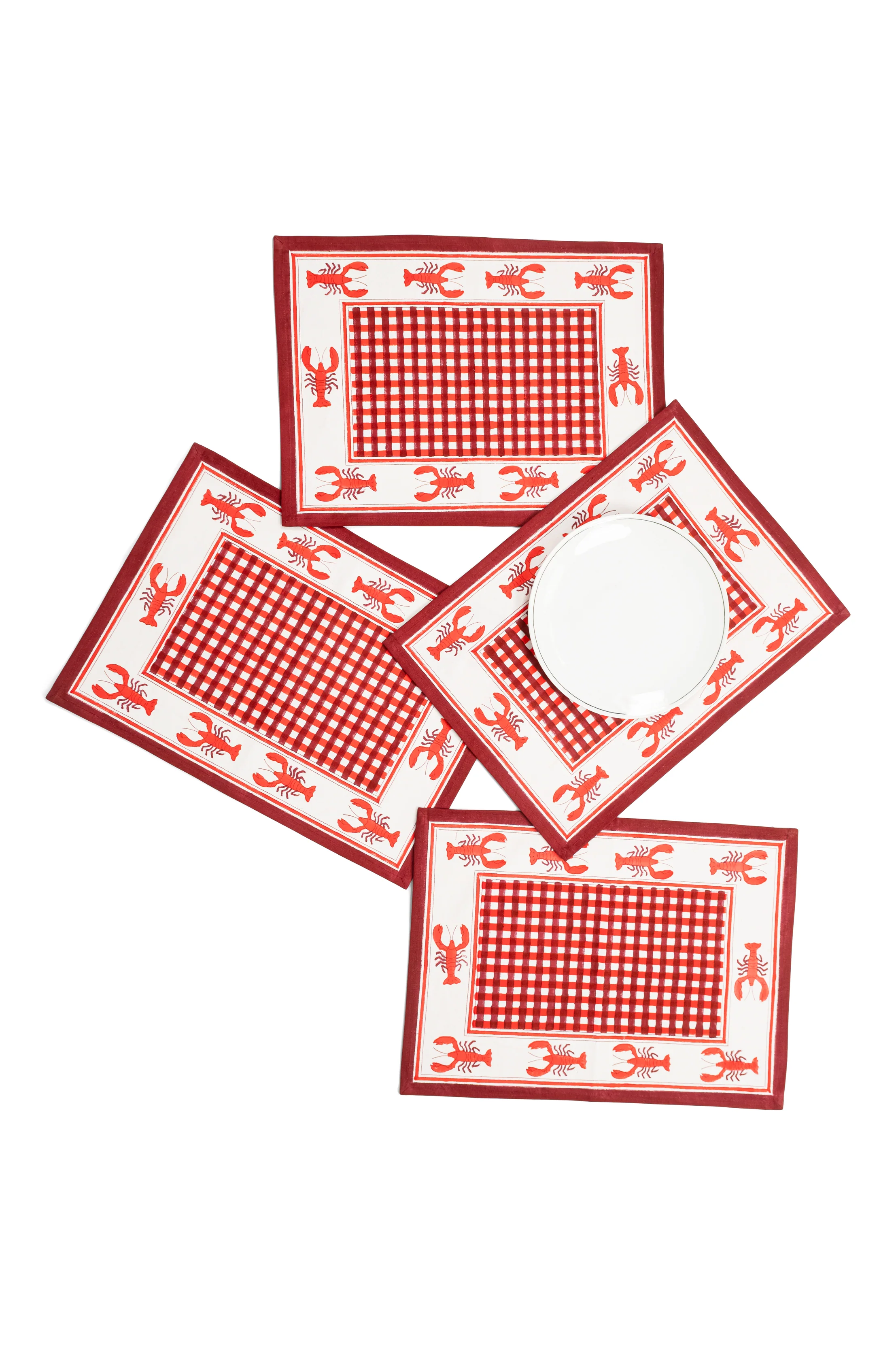 Lobster Red Gingham Blockprint Placemat - Image 3