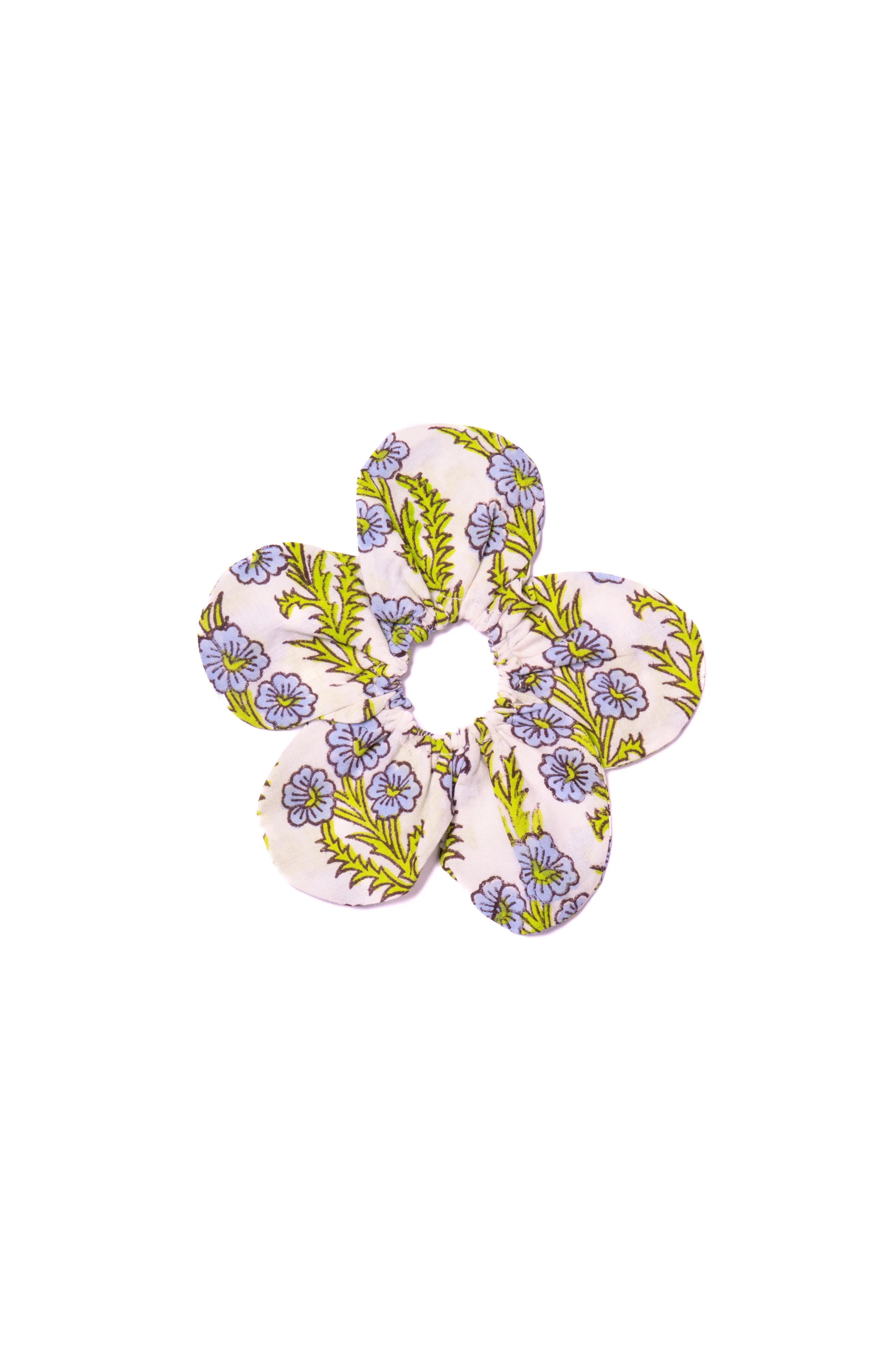 Marais Block Print Flower Scrunchie Set in Blue - Image 4