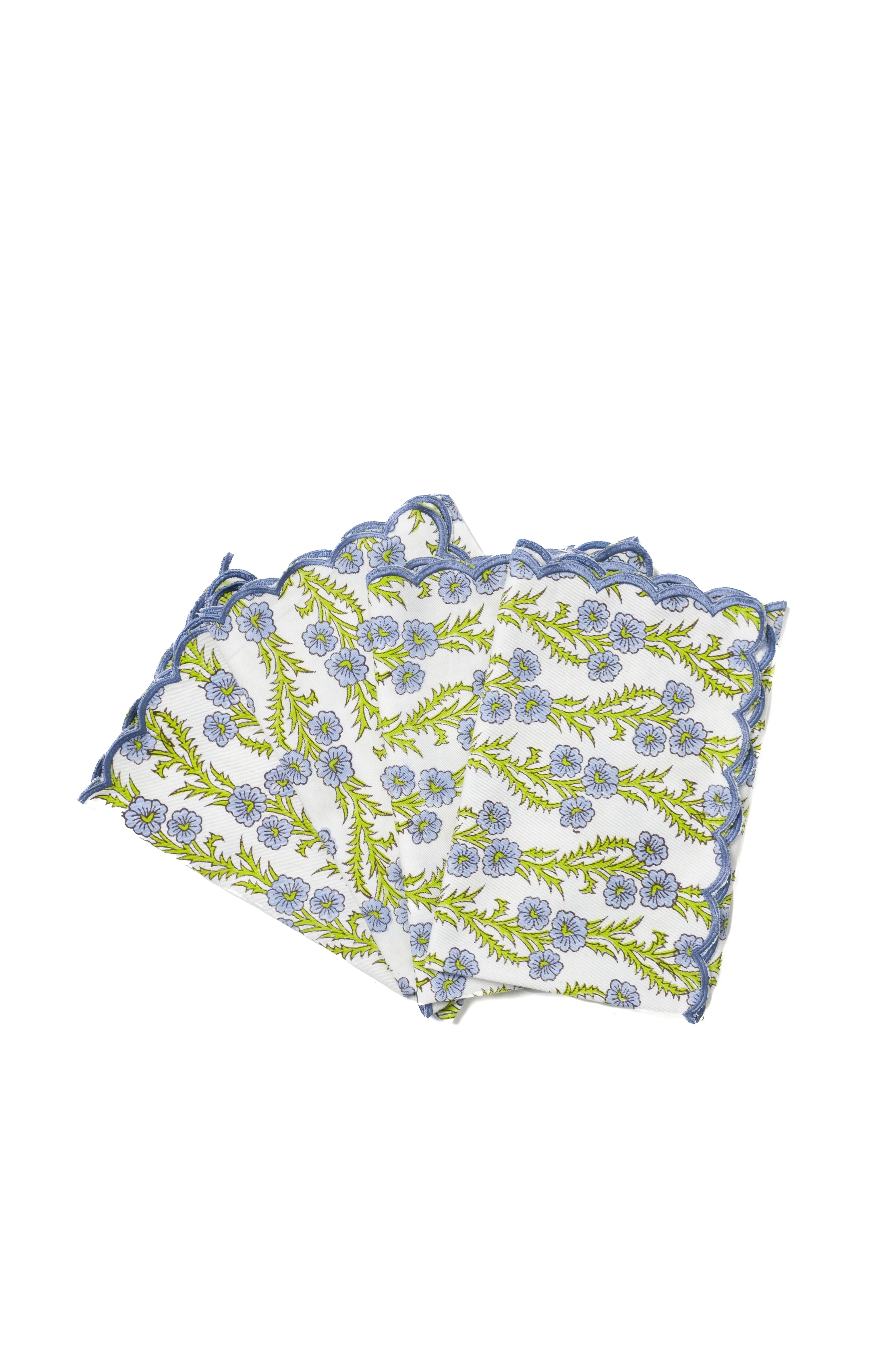 Forget-Me-Not Scallop Embroidered Blockprint Napkins, Set of 4 - Image 2