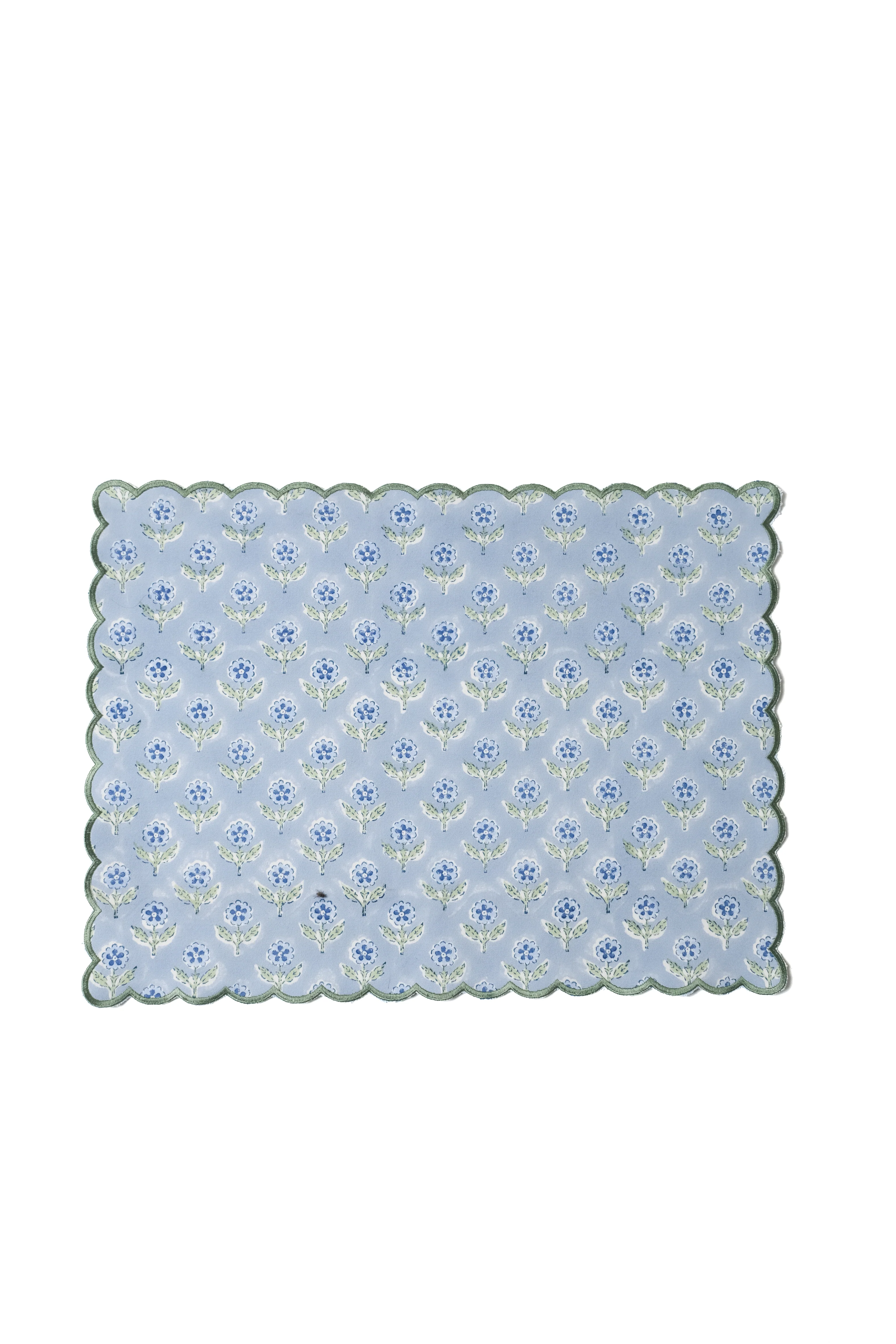 Mona Scallop Embroidered Blockprint Placemat in Blue - Image 3