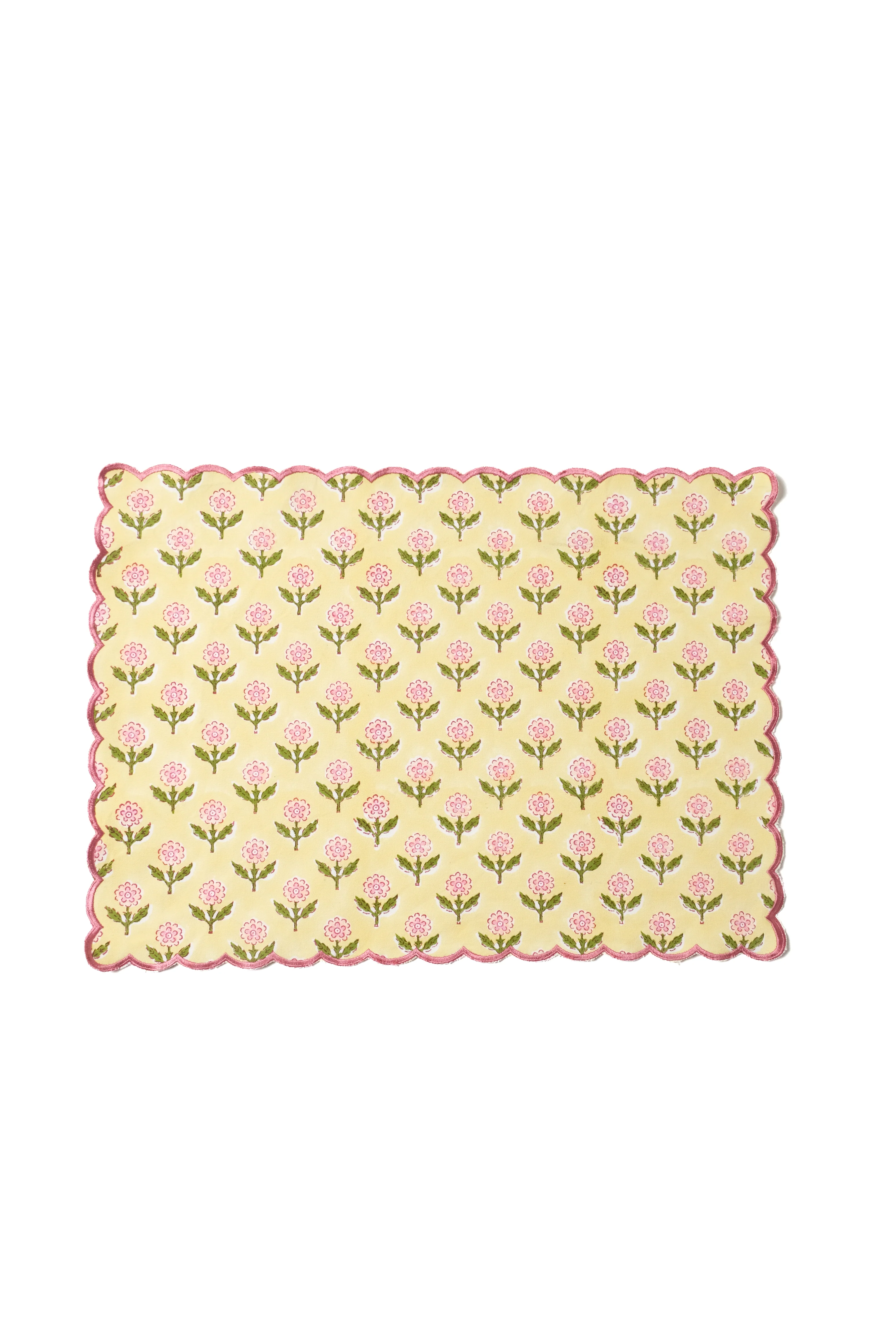 Mona Scallop Embroidered Blockprint Placemat in Butter Yellow - Image 4