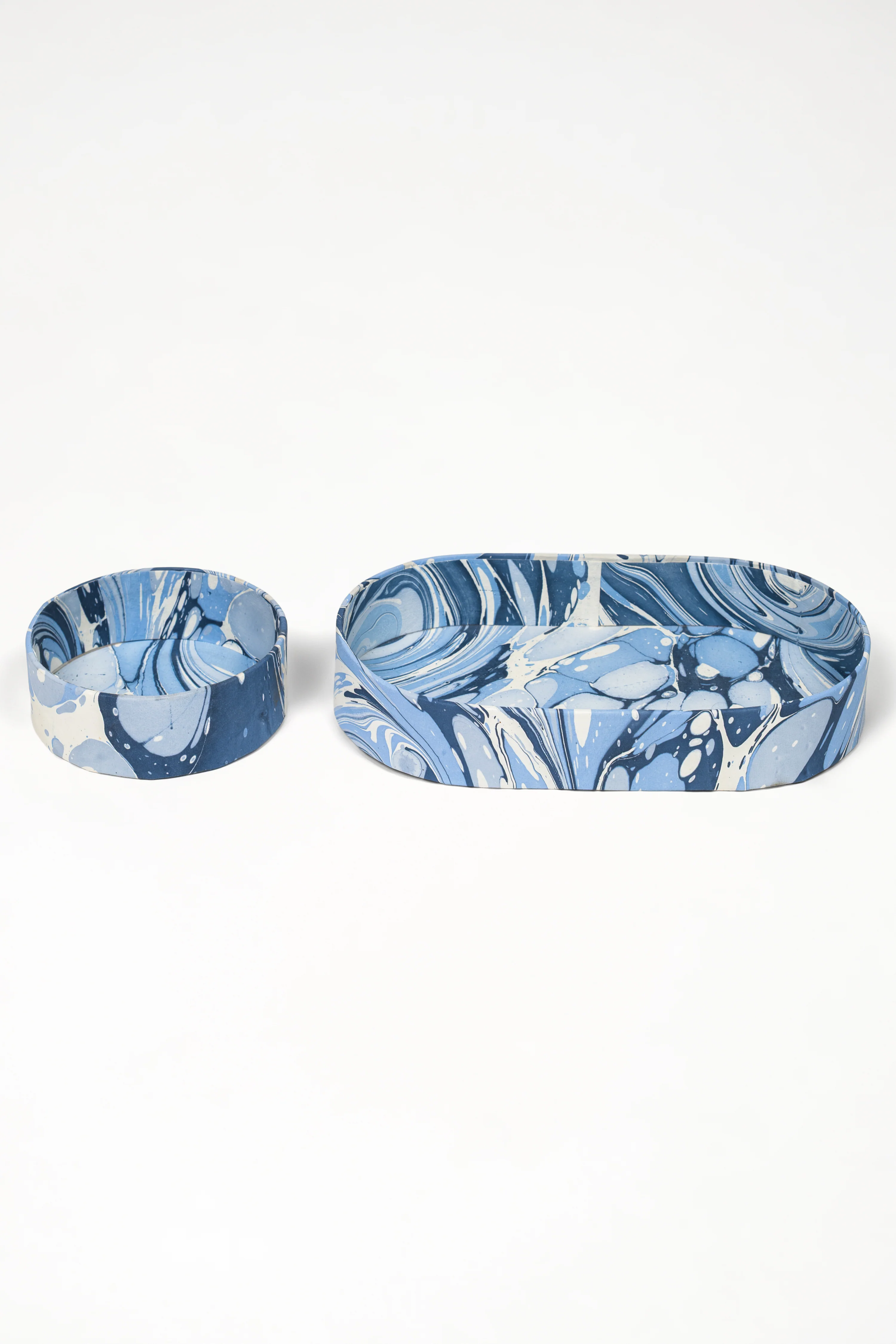 Nesting Hand-Marbled Oval Desk Tray Set in Ocean Wave - Image 2