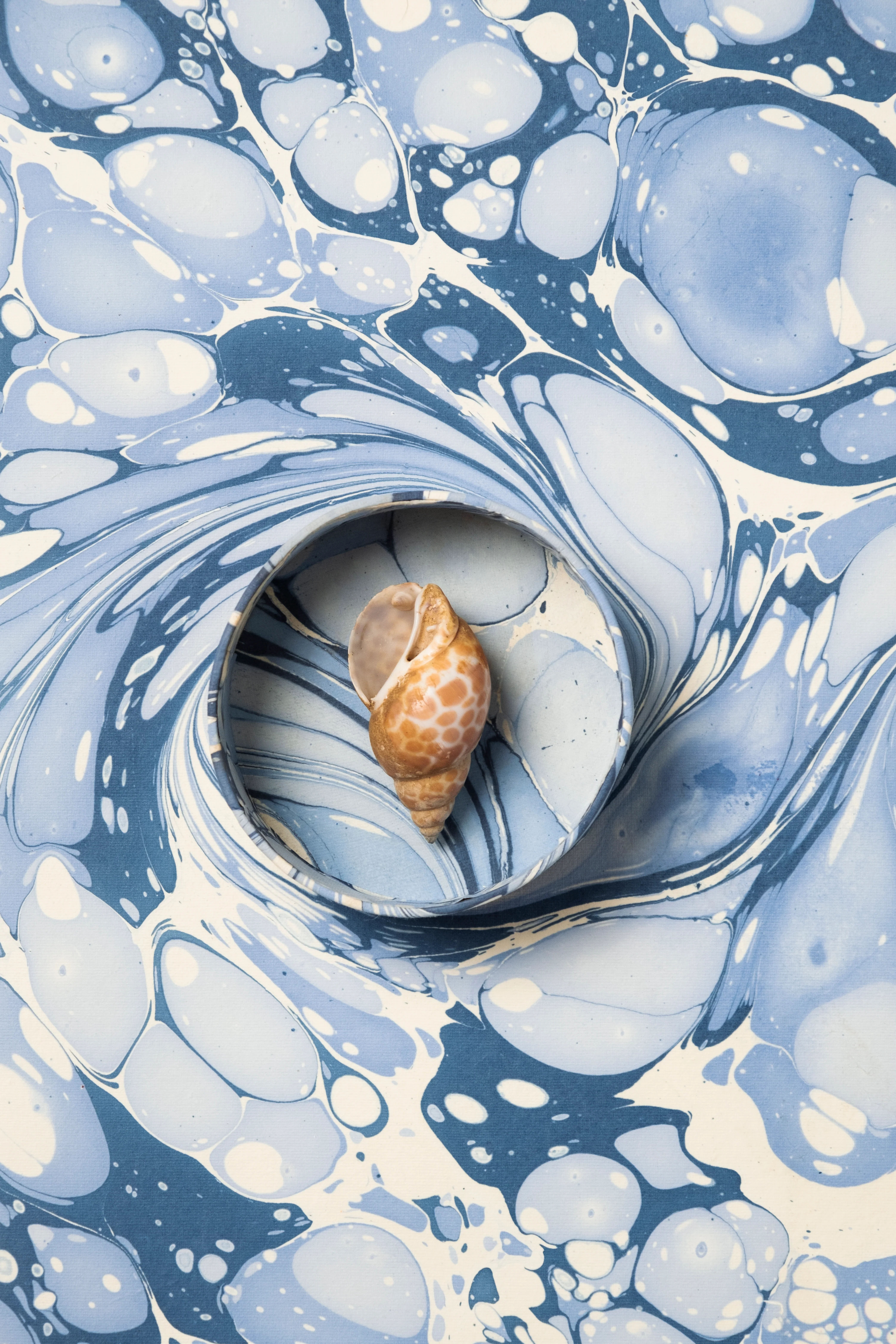 Nesting Hand-Marbled Oval Desk Tray Set in Ocean Wave - Image 4