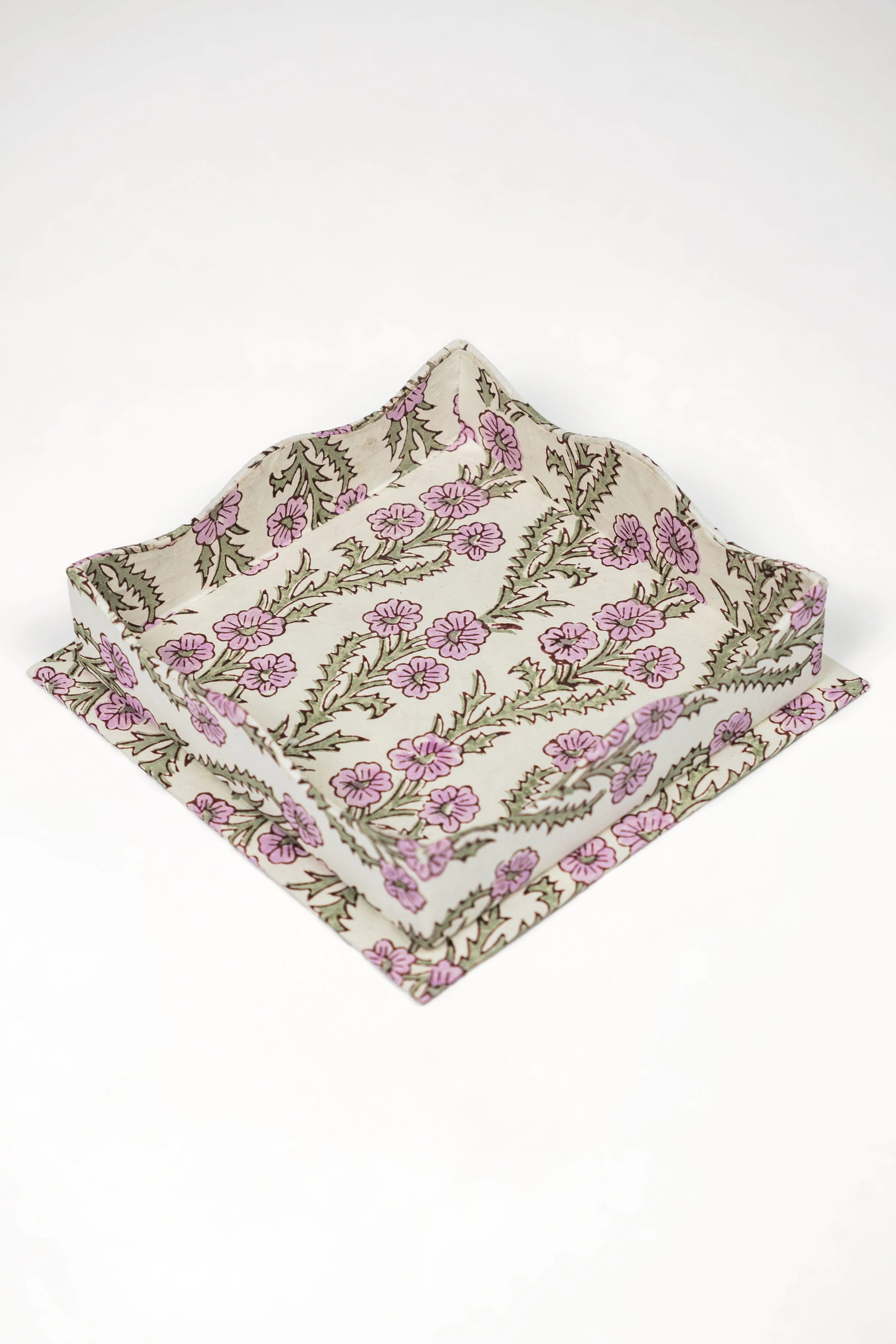 Nesting Scalloped Blockprint Trays in Purple Forget-Me-Not - Image 3