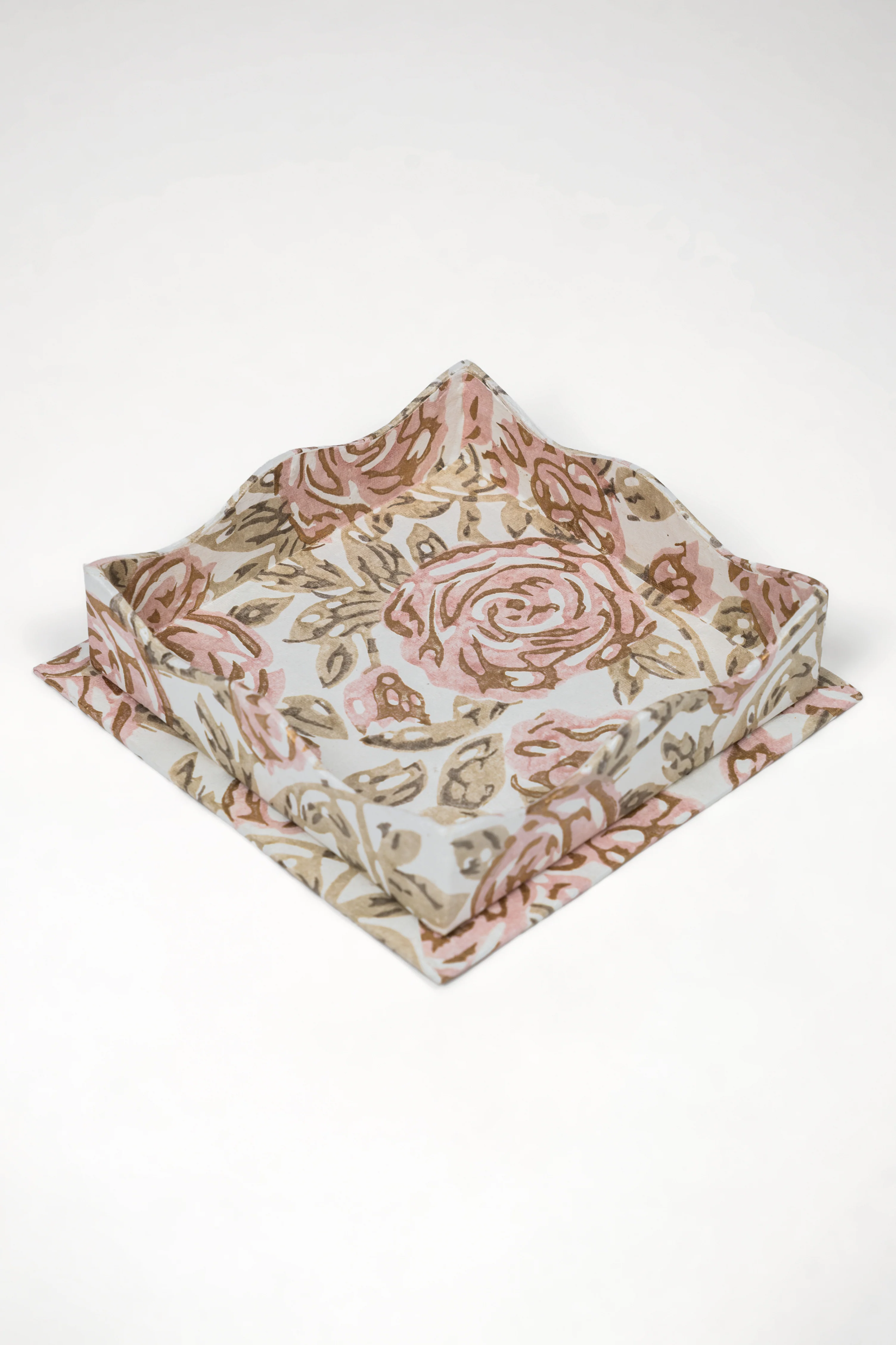 Nesting Scalloped Blockprint Trays in Rose Garden - Image 2