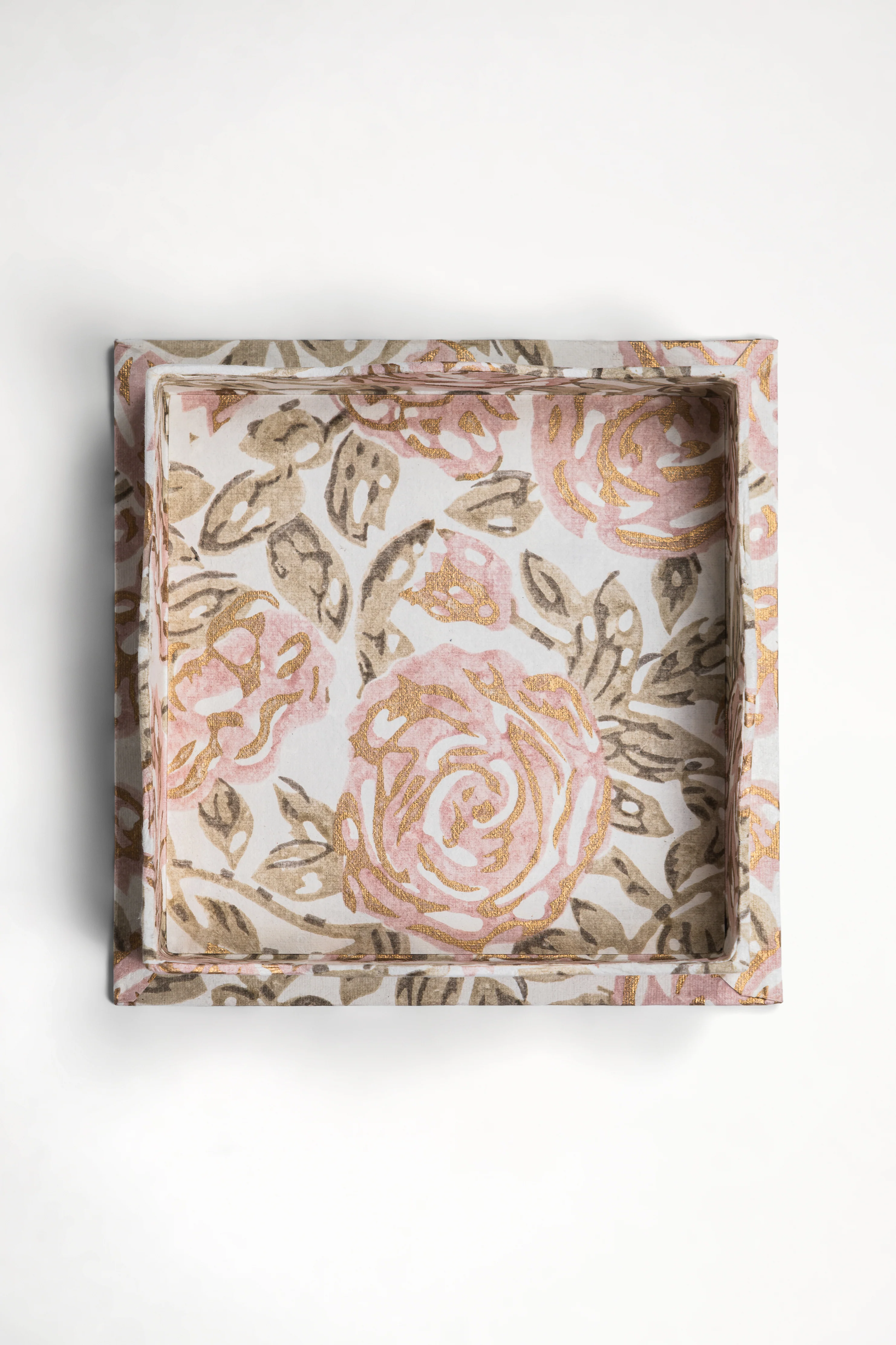 Nesting Scalloped Blockprint Trays in Rose Garden - Image 3
