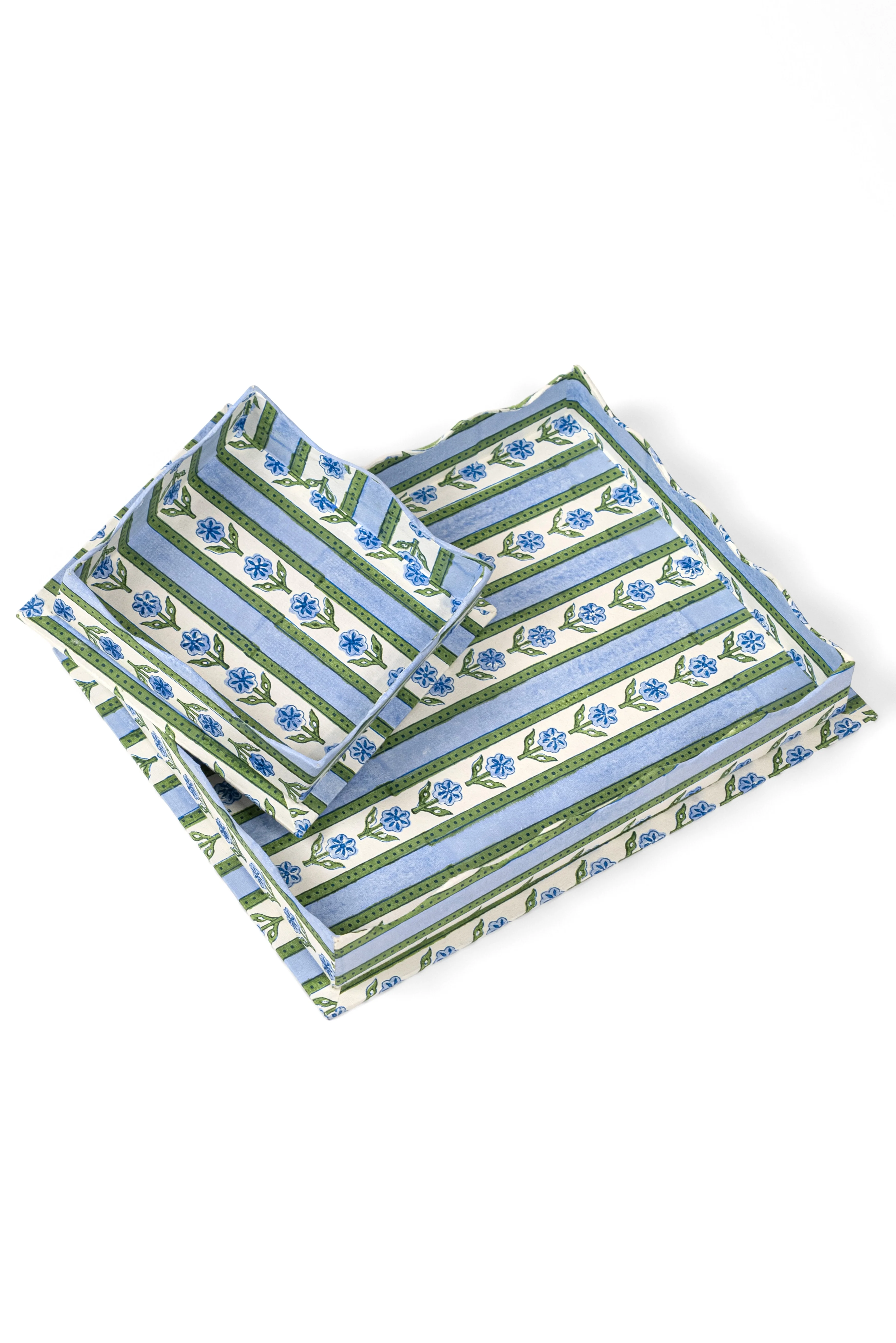 Nesting Scalloped Cottage Garden Blockprint Trays