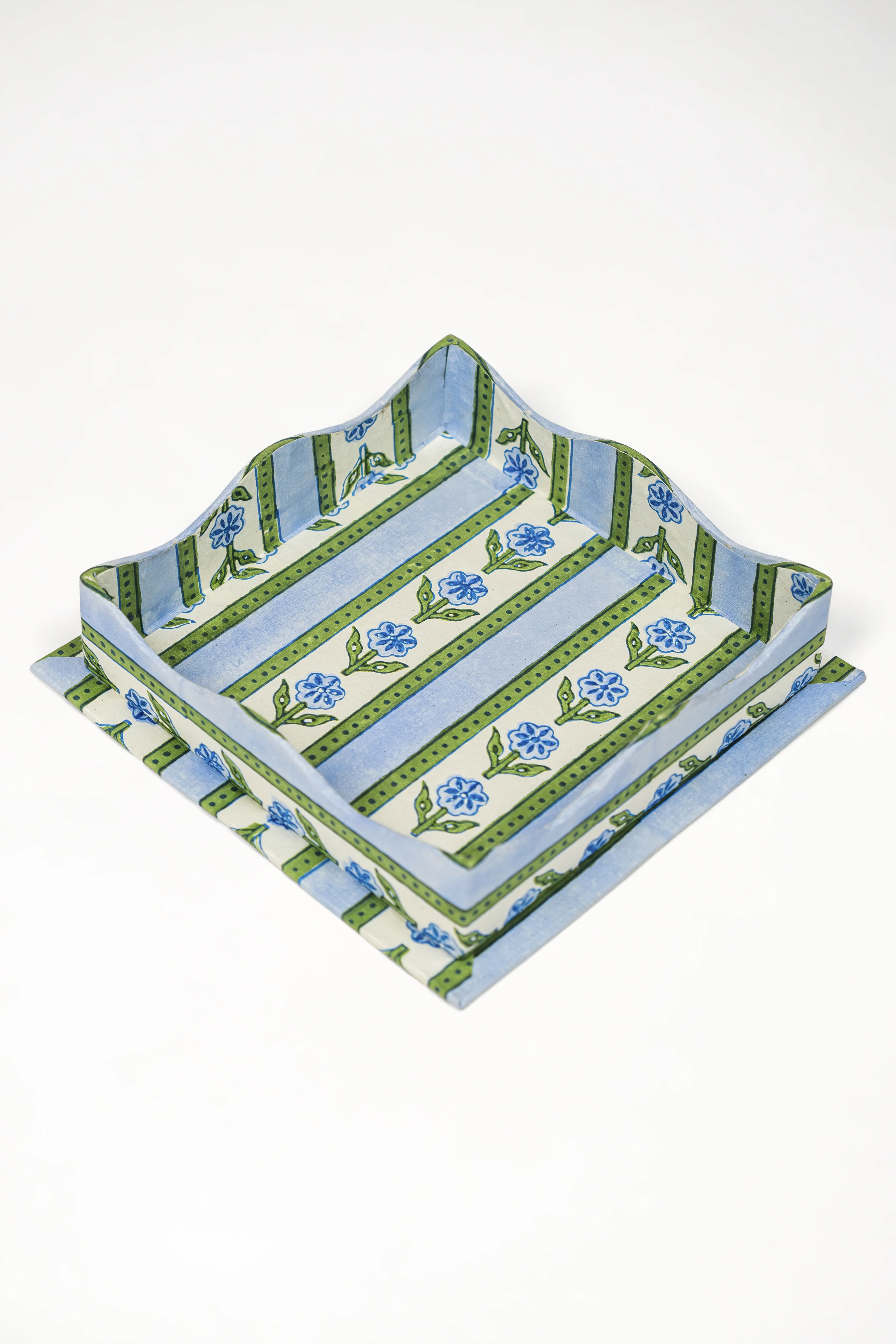 Nesting Scalloped Cottage Garden Blockprint Trays - Image 3