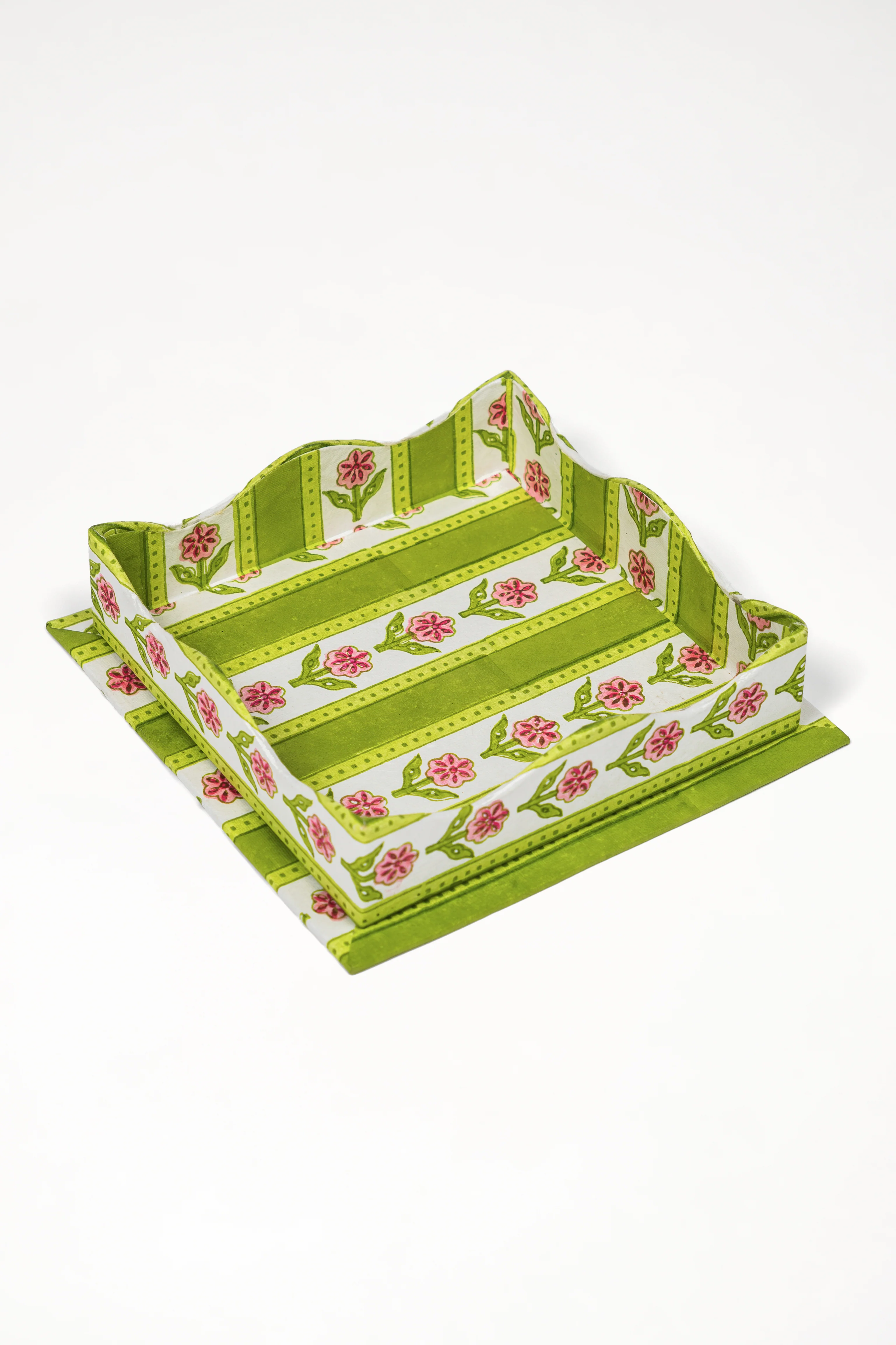 Nesting Scalloped Cottage Garden Blockprint Trays - Image 7