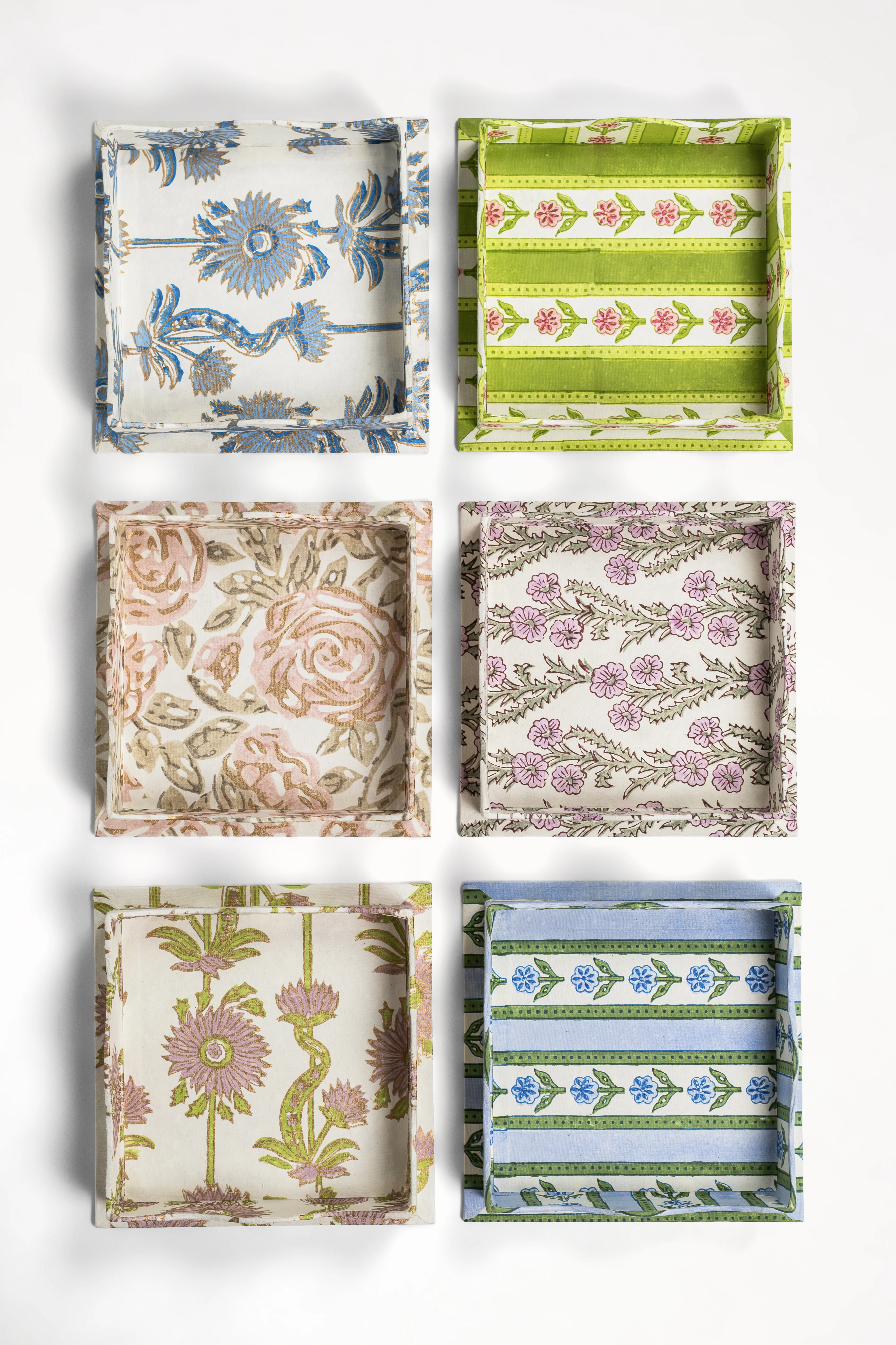 Nesting Scalloped Blockprint Trays in Rose Garden - Image 5