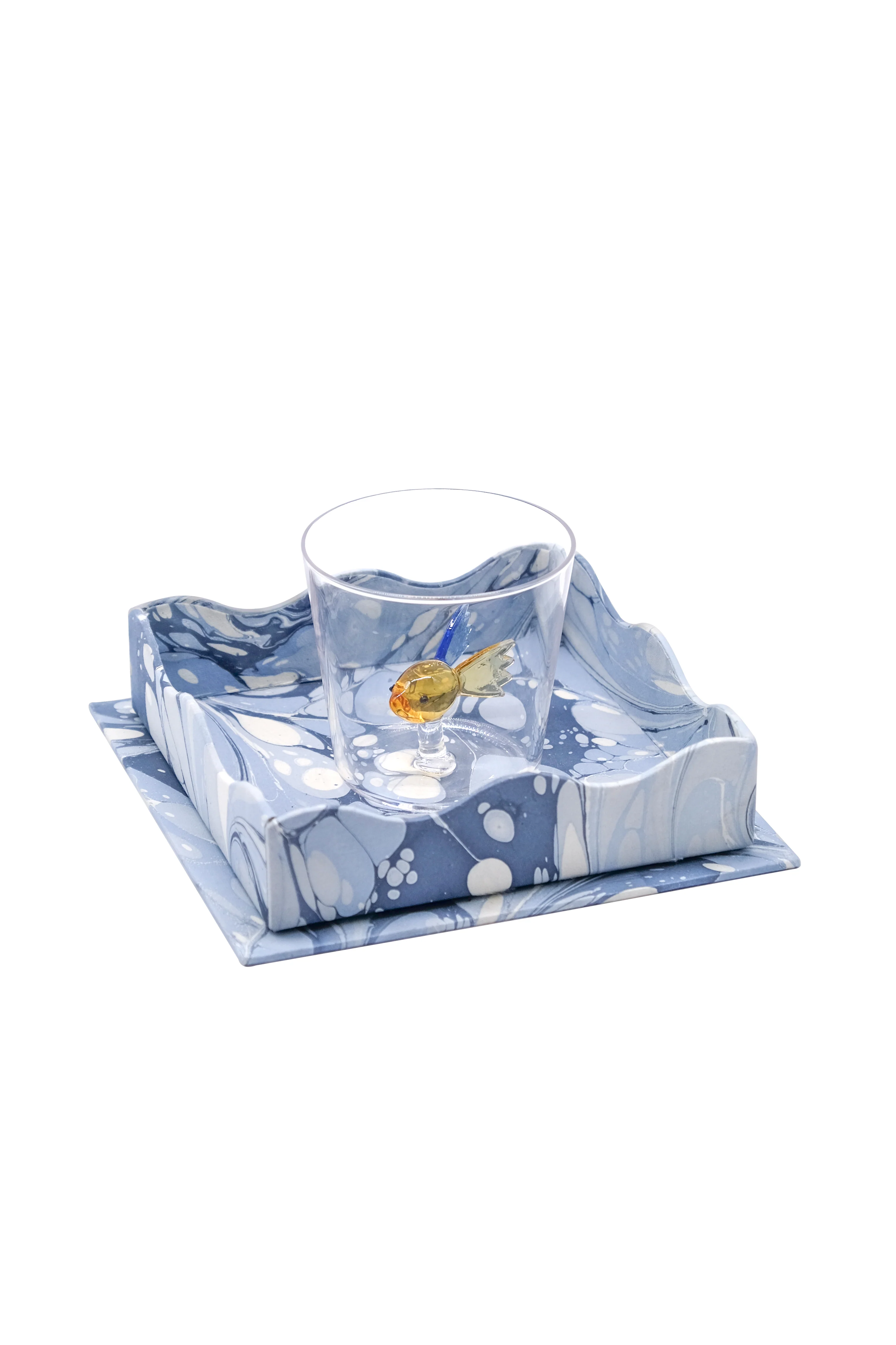 Nesting Scalloped Hand-Marbled Trays in Ocean Wave - Image 3