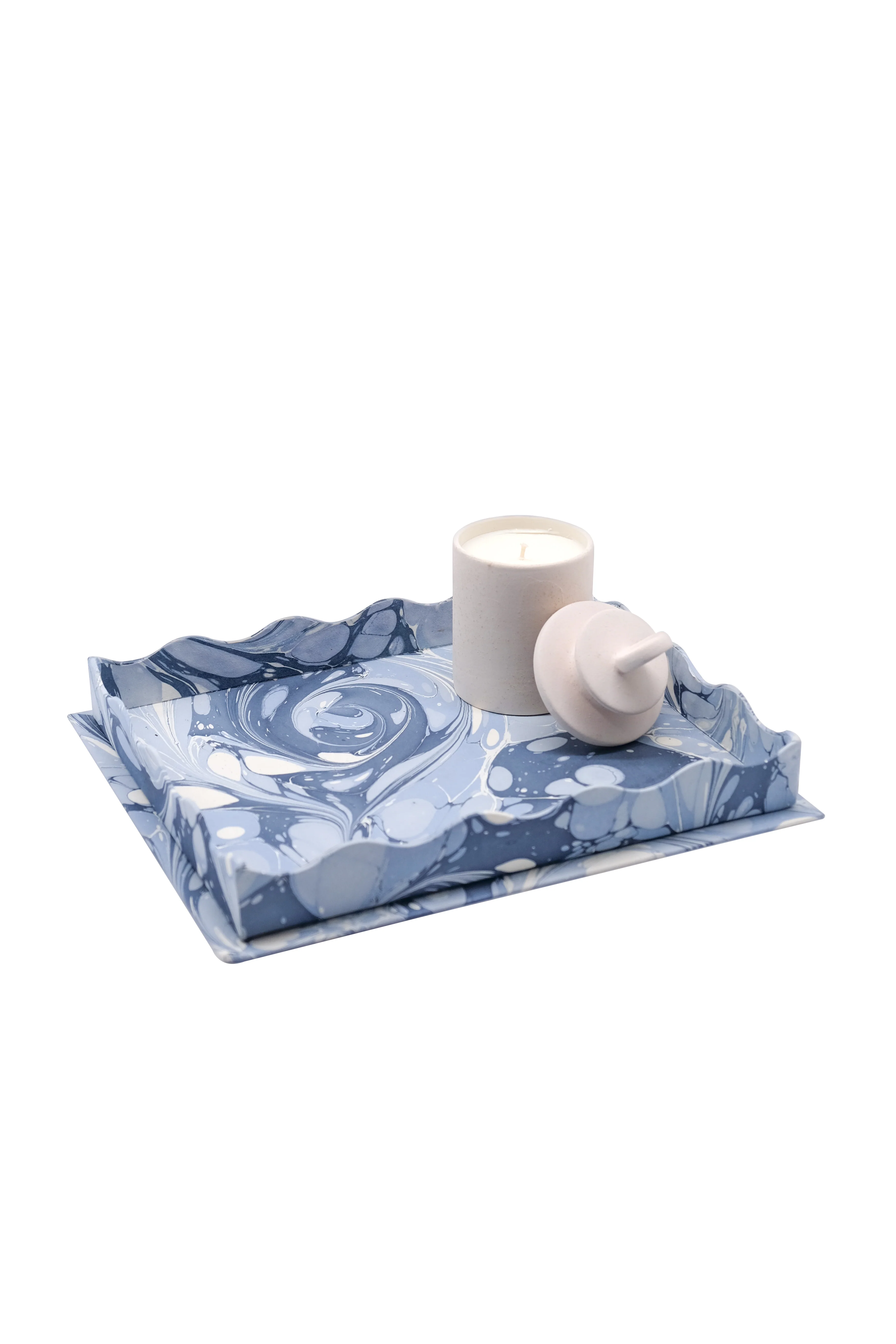 Nesting Scalloped Hand-Marbled Trays in Ocean Wave - Image 4
