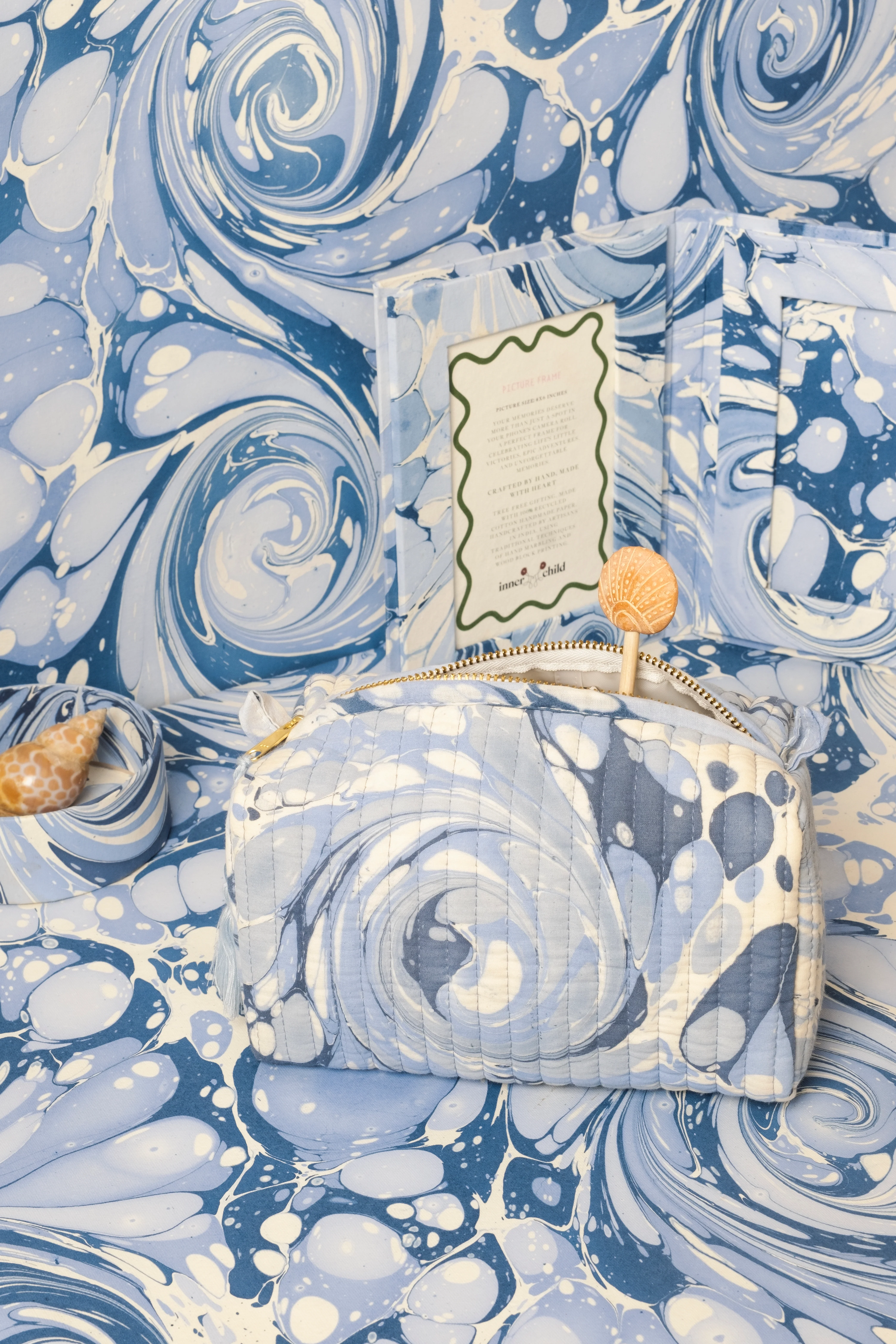 Ocean Wave Hand-Marbled Cosmetic Bag - Image 5