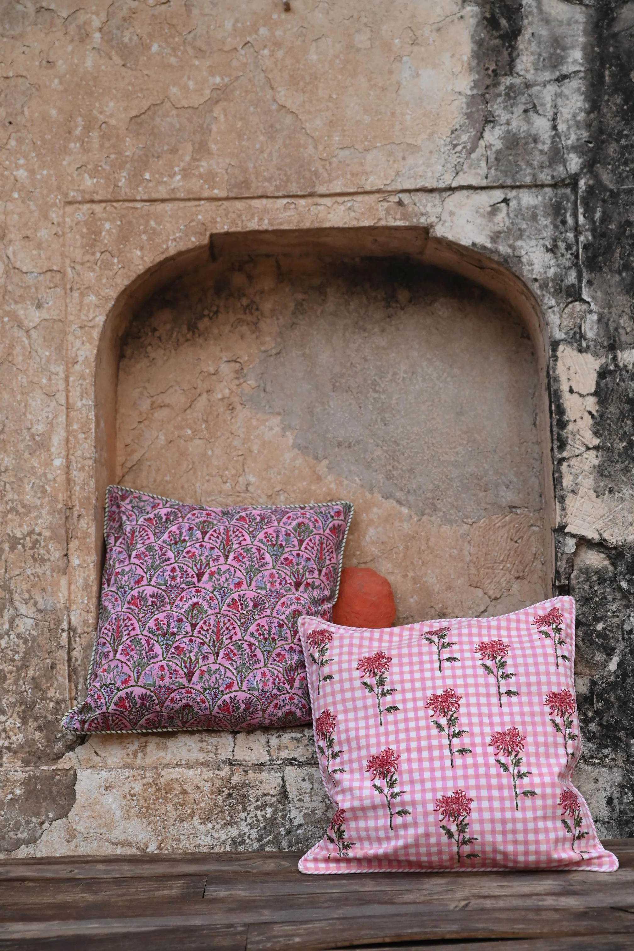 Pink Arch Blockprint Reversible Pillow - Image 4