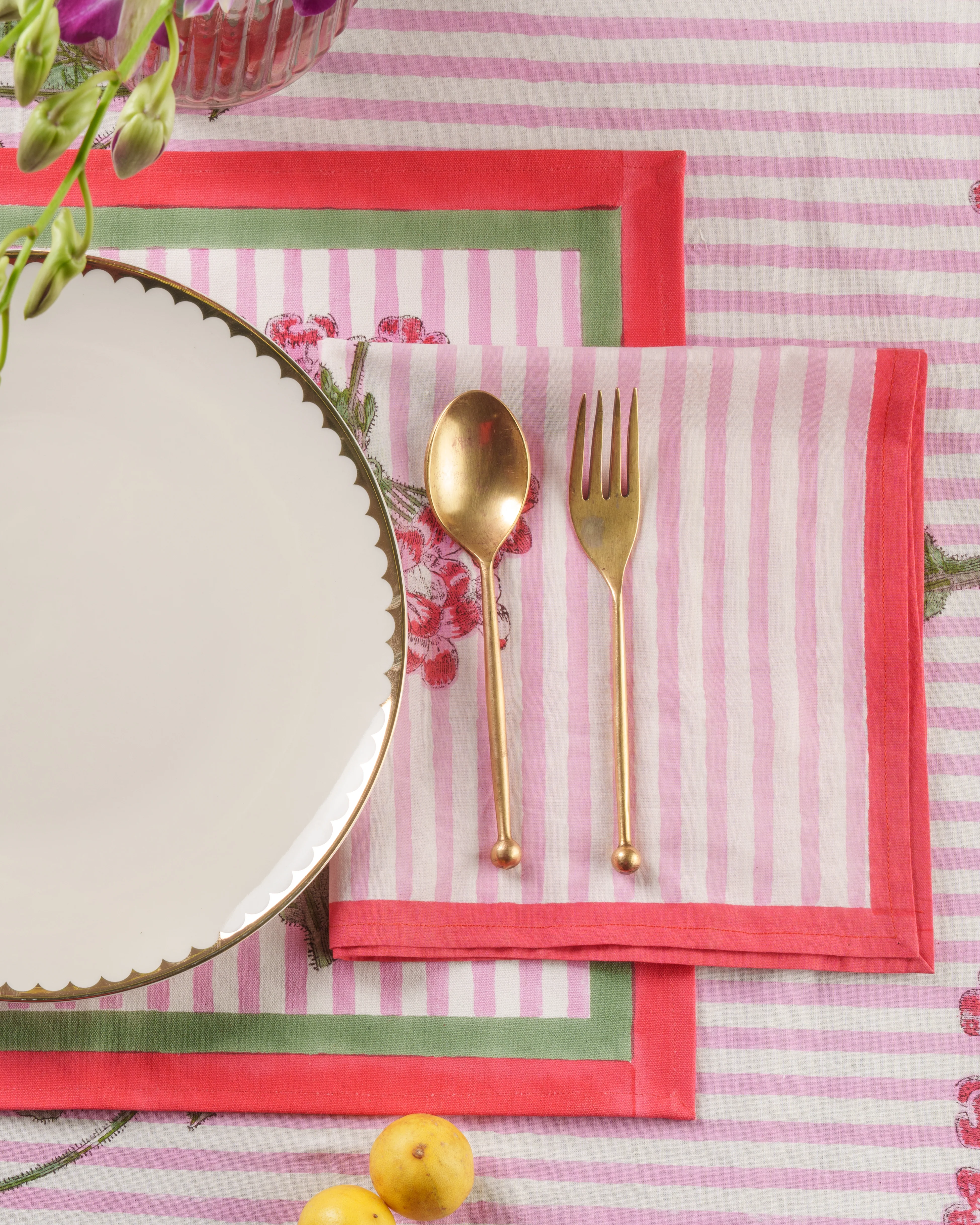 Pink Hydrangea Blockprint Napkins, Set of 4 - Image 4