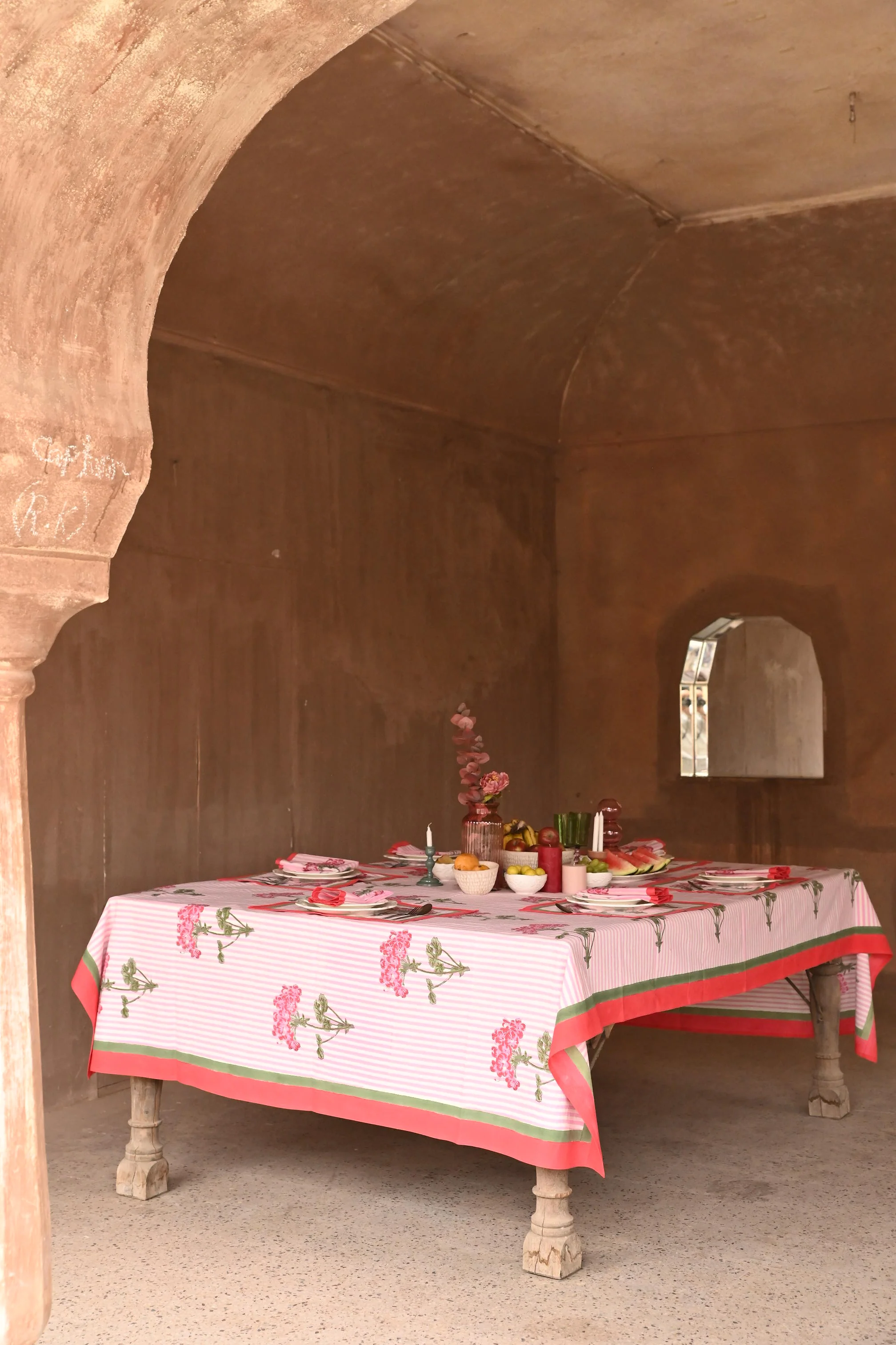 Pink Hydrangea Blockprint Tablecloth - Image 3