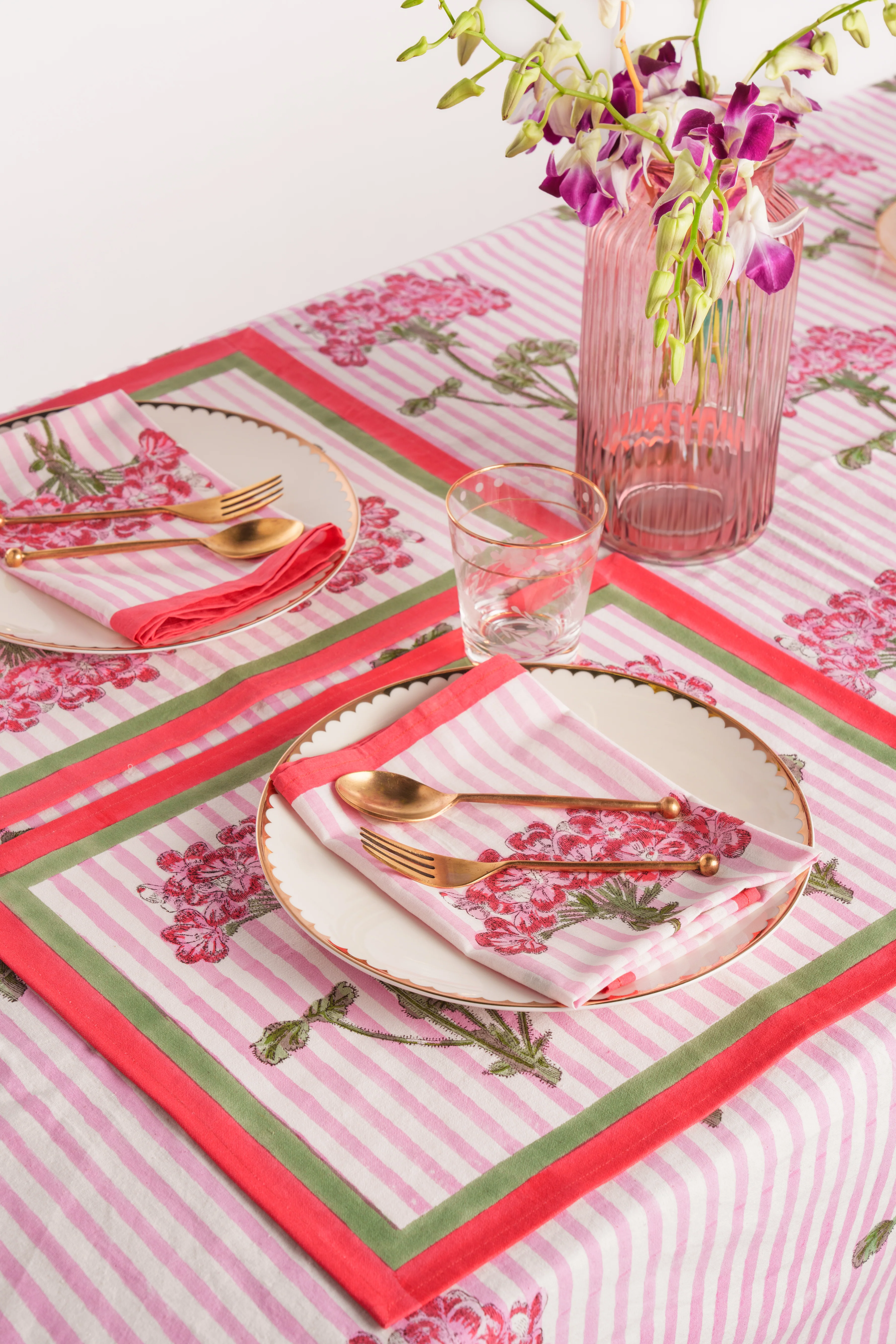 Pink Hydrangea Blockprint Tablecloth - Image 5