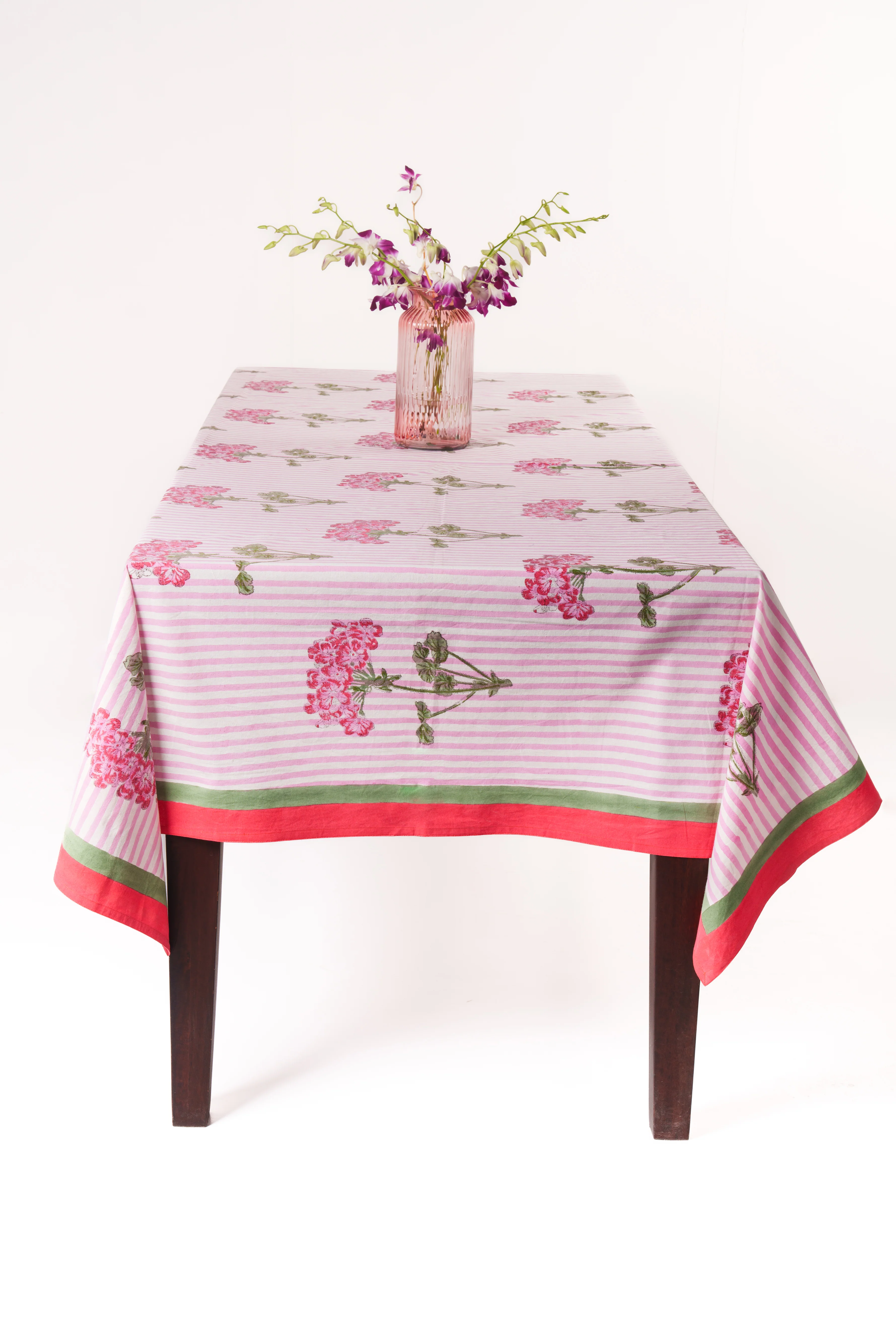 Pink Hydrangea Blockprint Tablecloth - Image 6