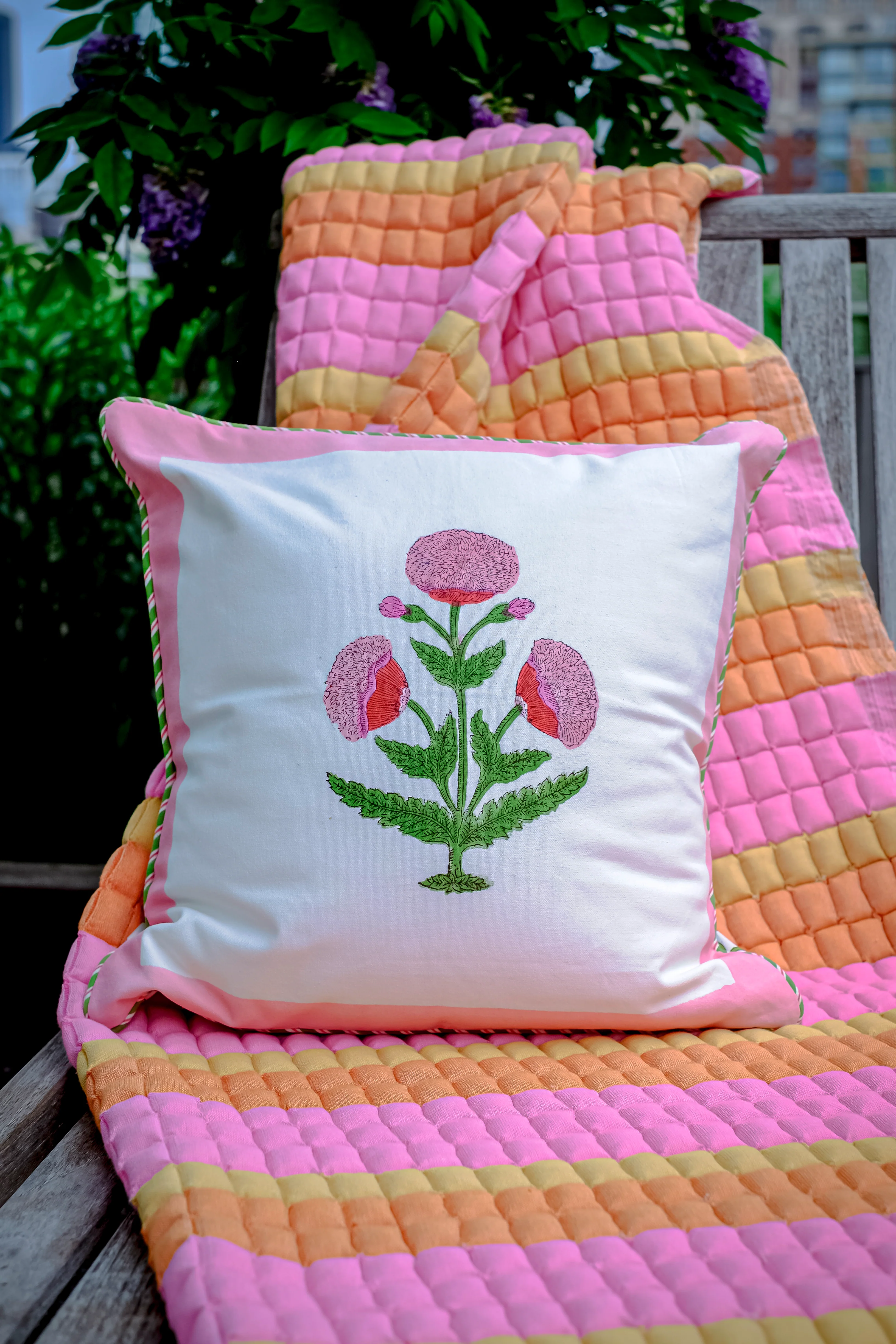 Pink Poppy Blockprint Pillow - Image 4