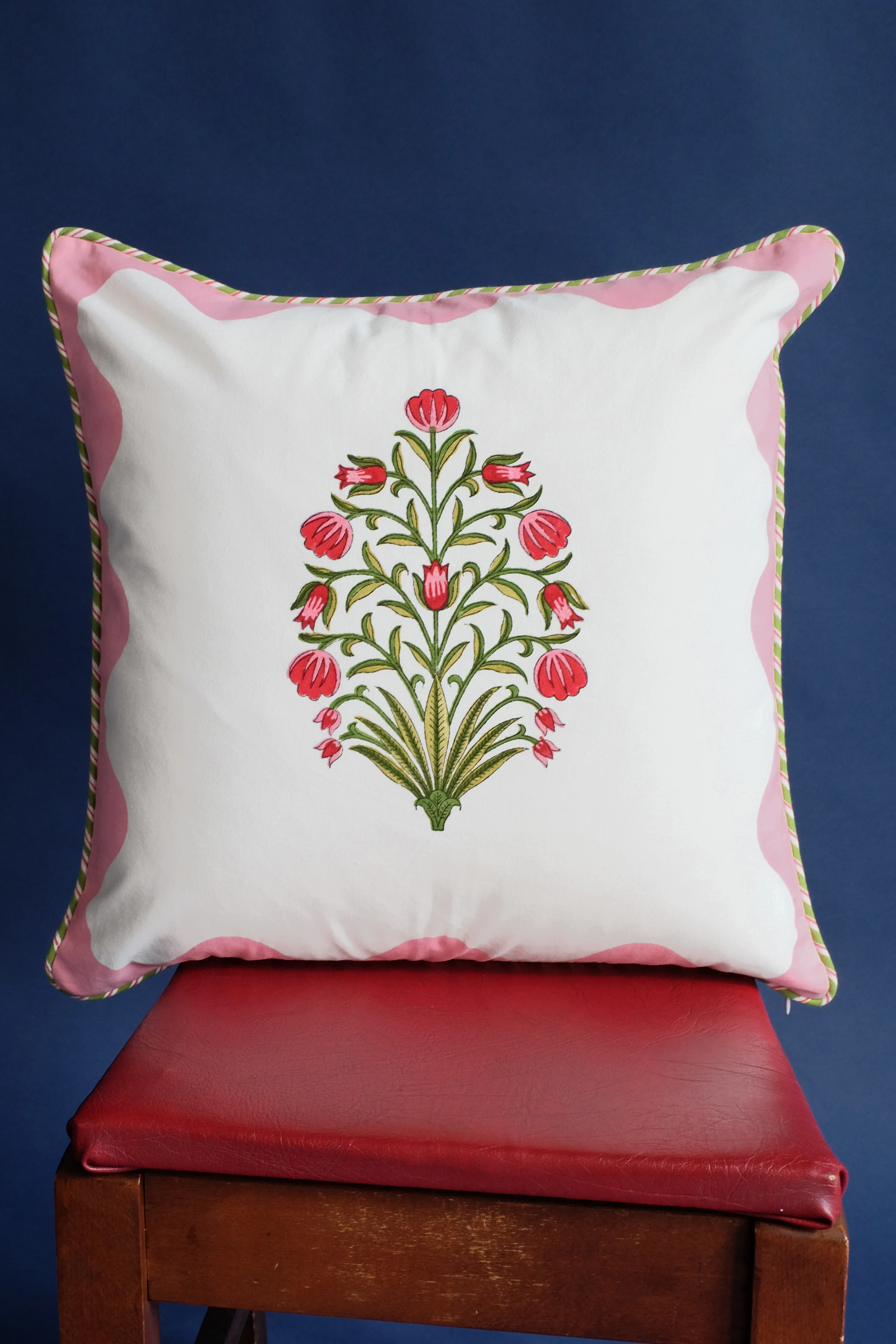Pink Scallop Flora Blockprint Pillow - Image 4