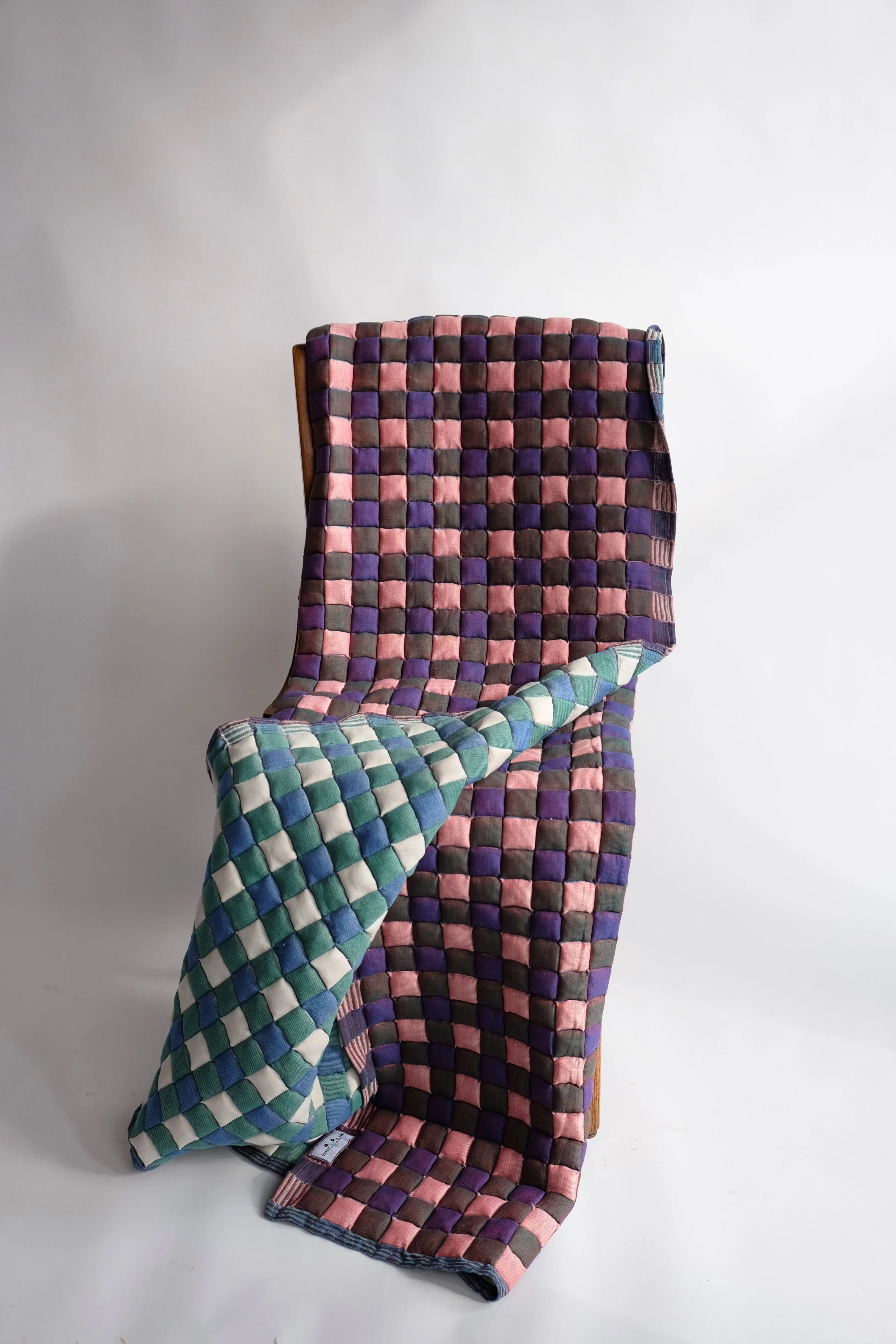 Purple & Blue Checkered Reversible Sujani Quilt - Image 3