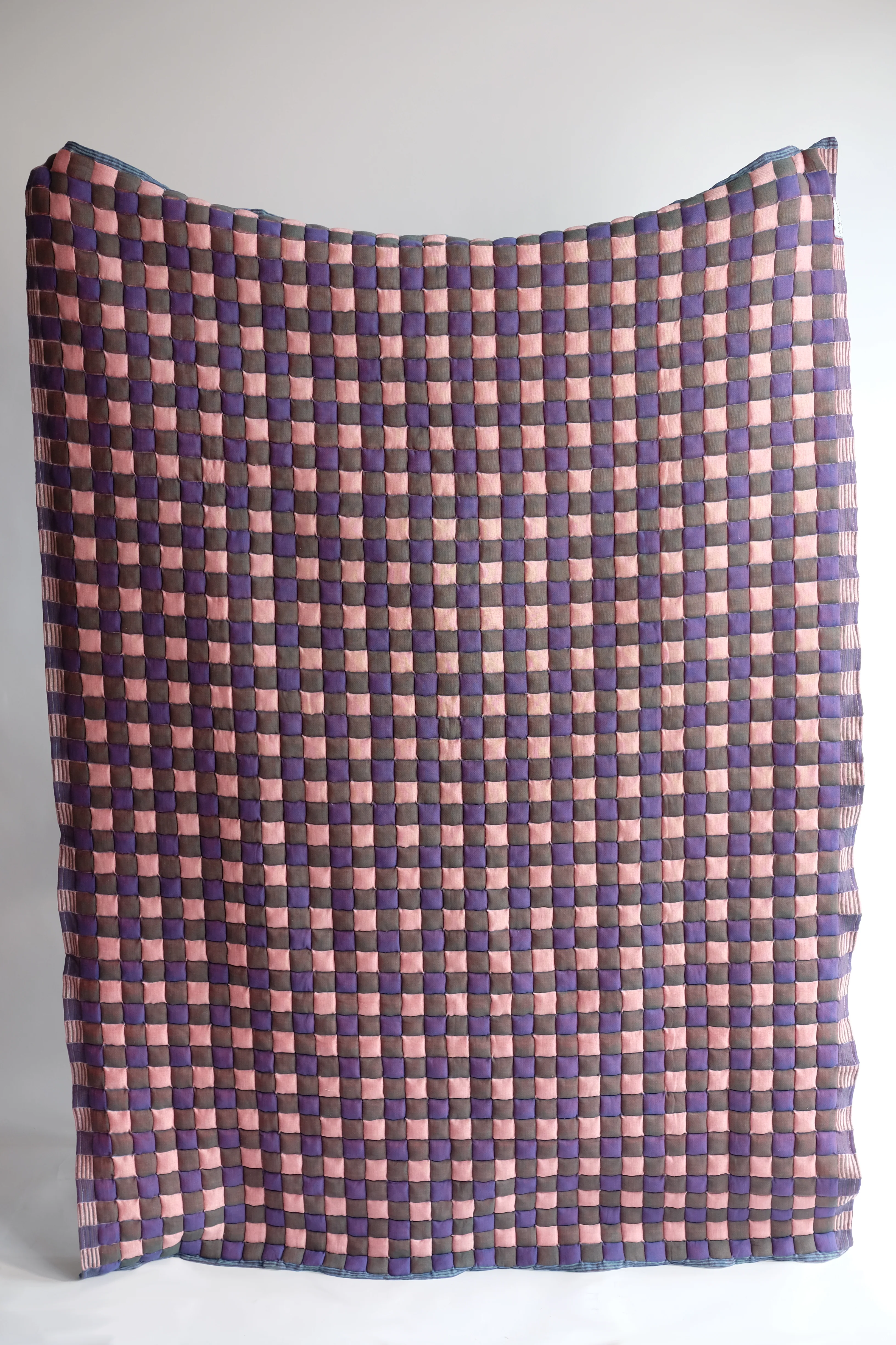 Purple & Blue Checkered Reversible Sujani Quilt - Image 4