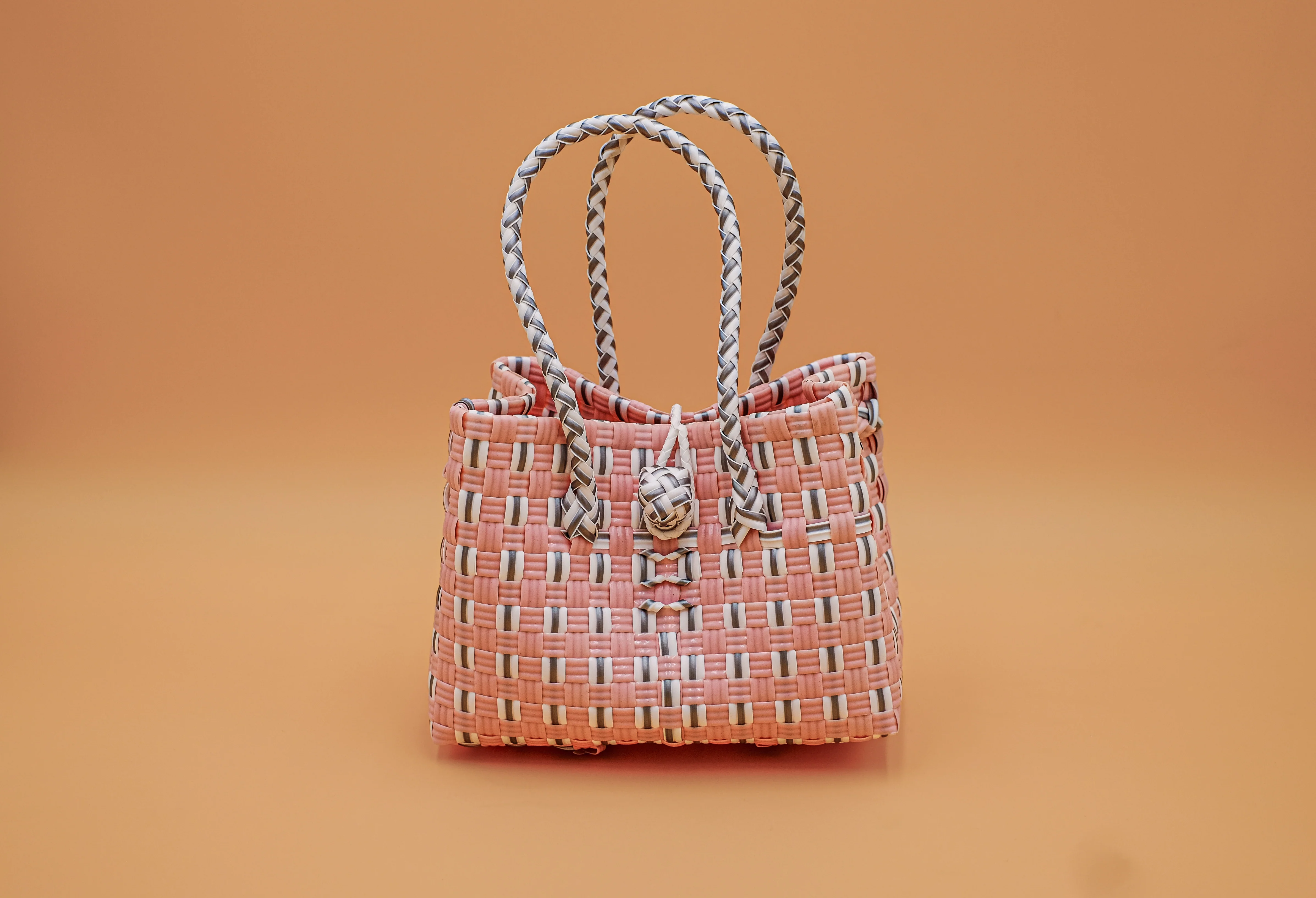 "Saigon Birkin" Recycled Plastic Bag in Light Pink and Grey - Image 4