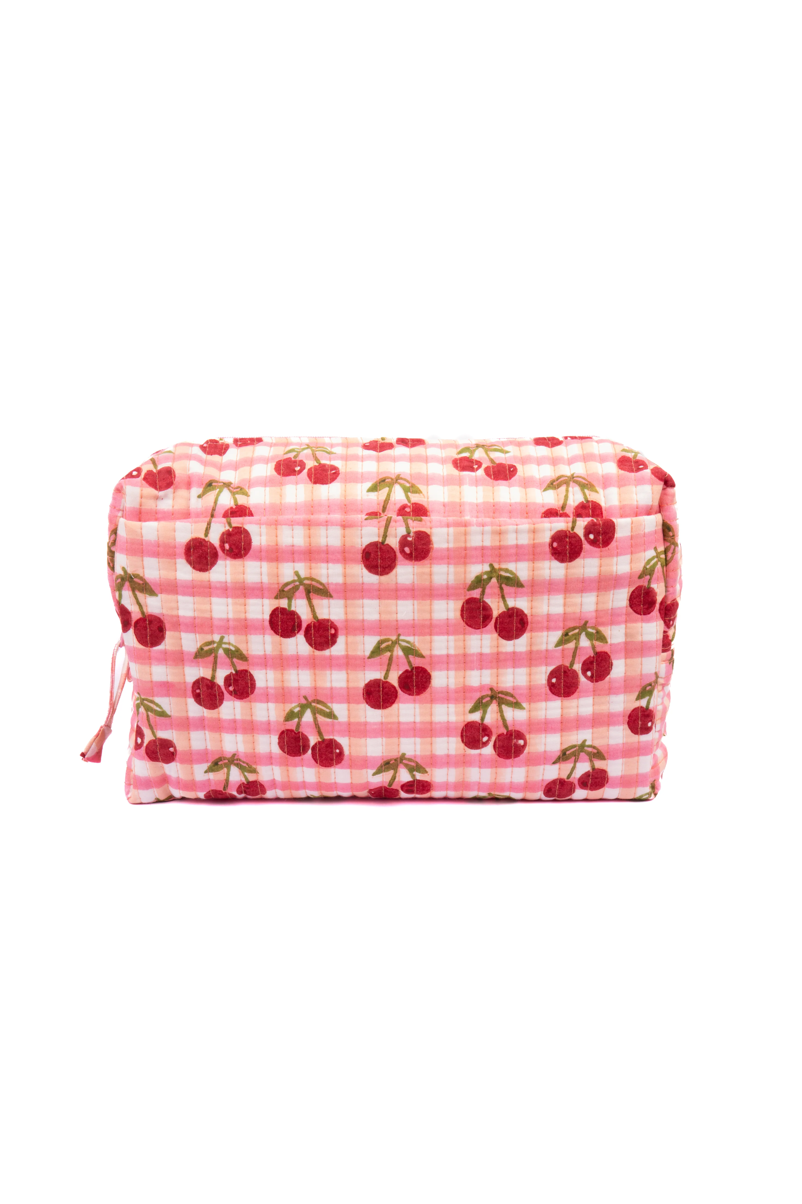 Cherry Makeup Bag in Red Gingham Blockprint - Image 3