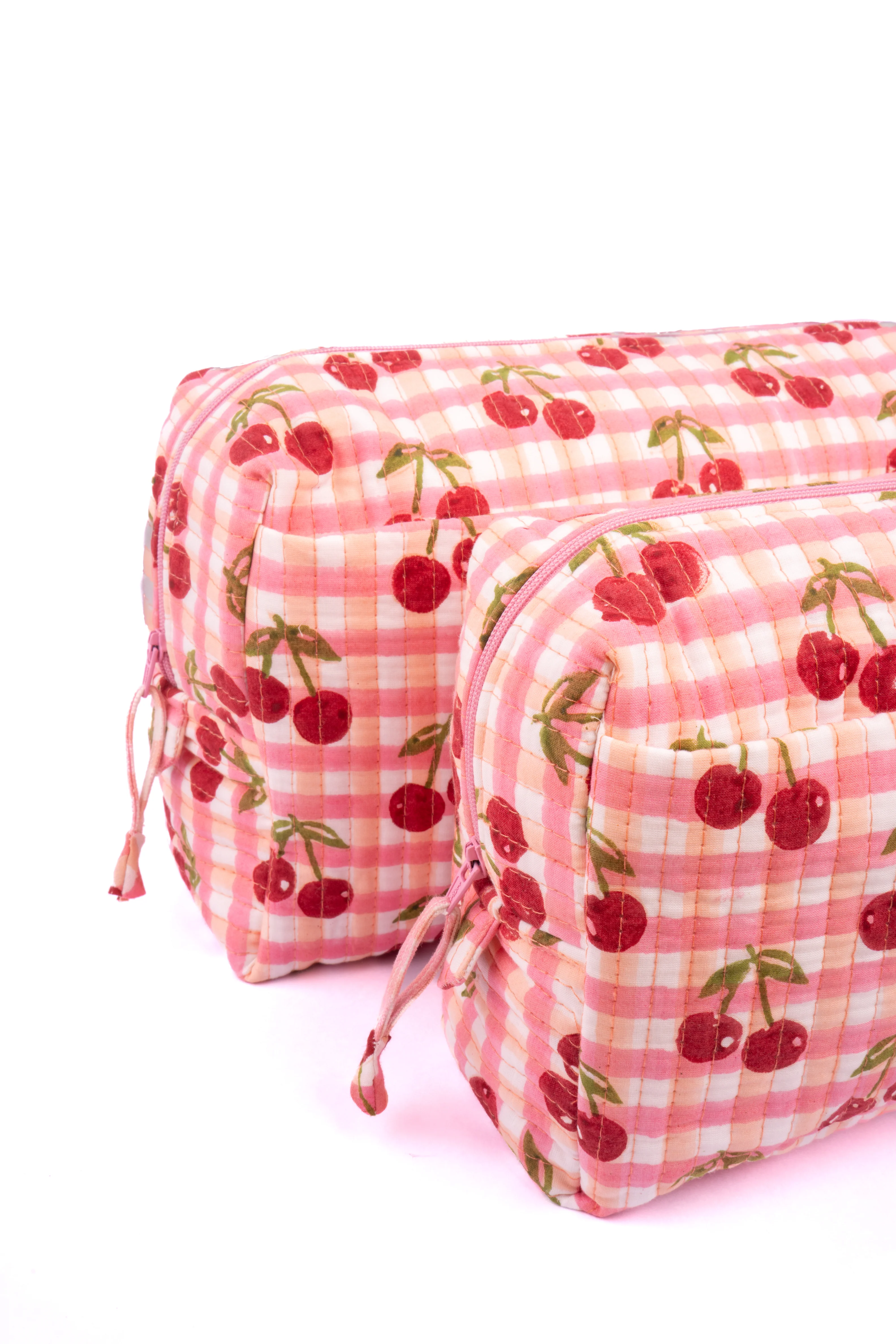 Cherry Makeup Bag in Red Gingham Blockprint - Image 4