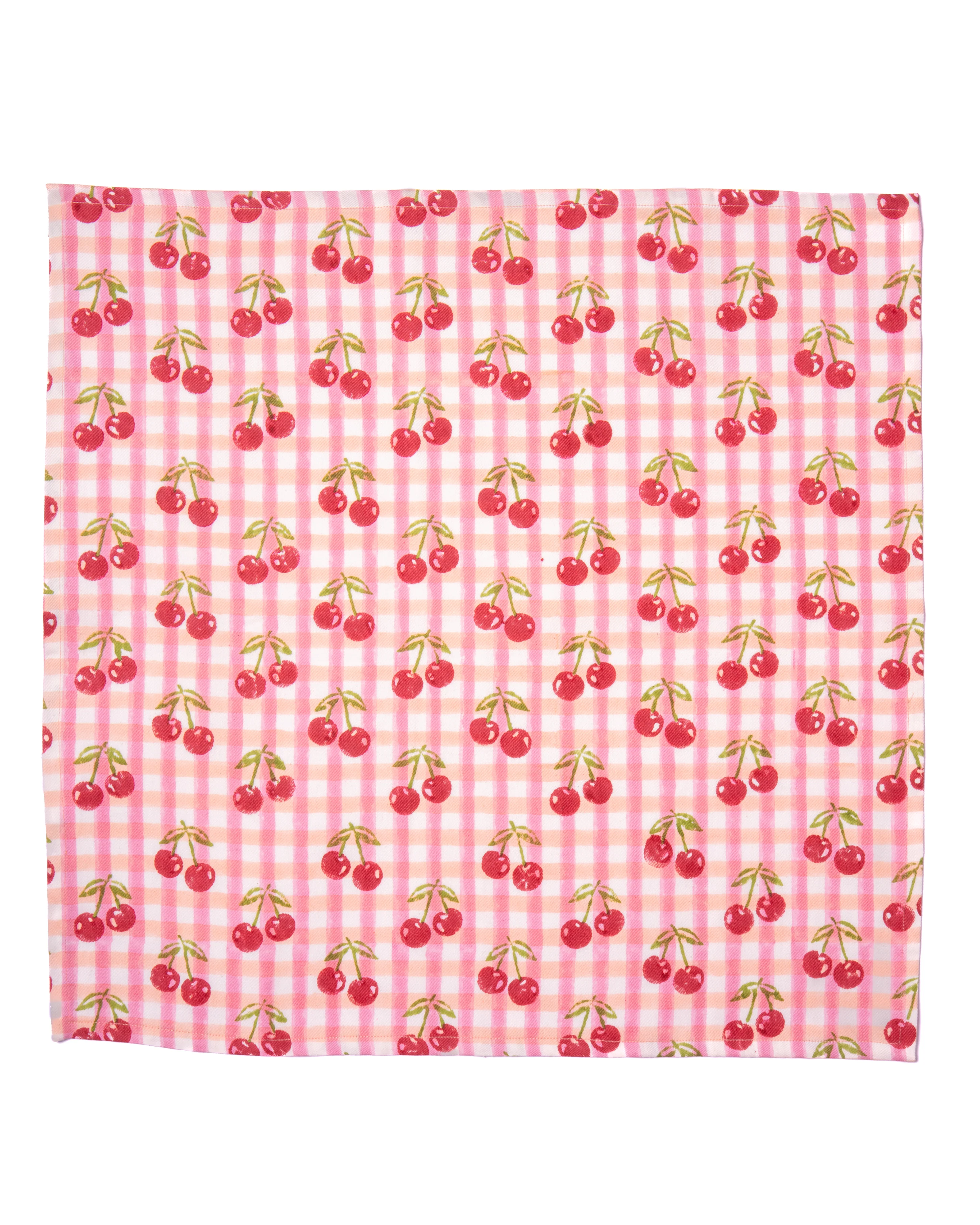 Cherry Blockprint Napkins in Red Gingham, Set of 4 - Image 2