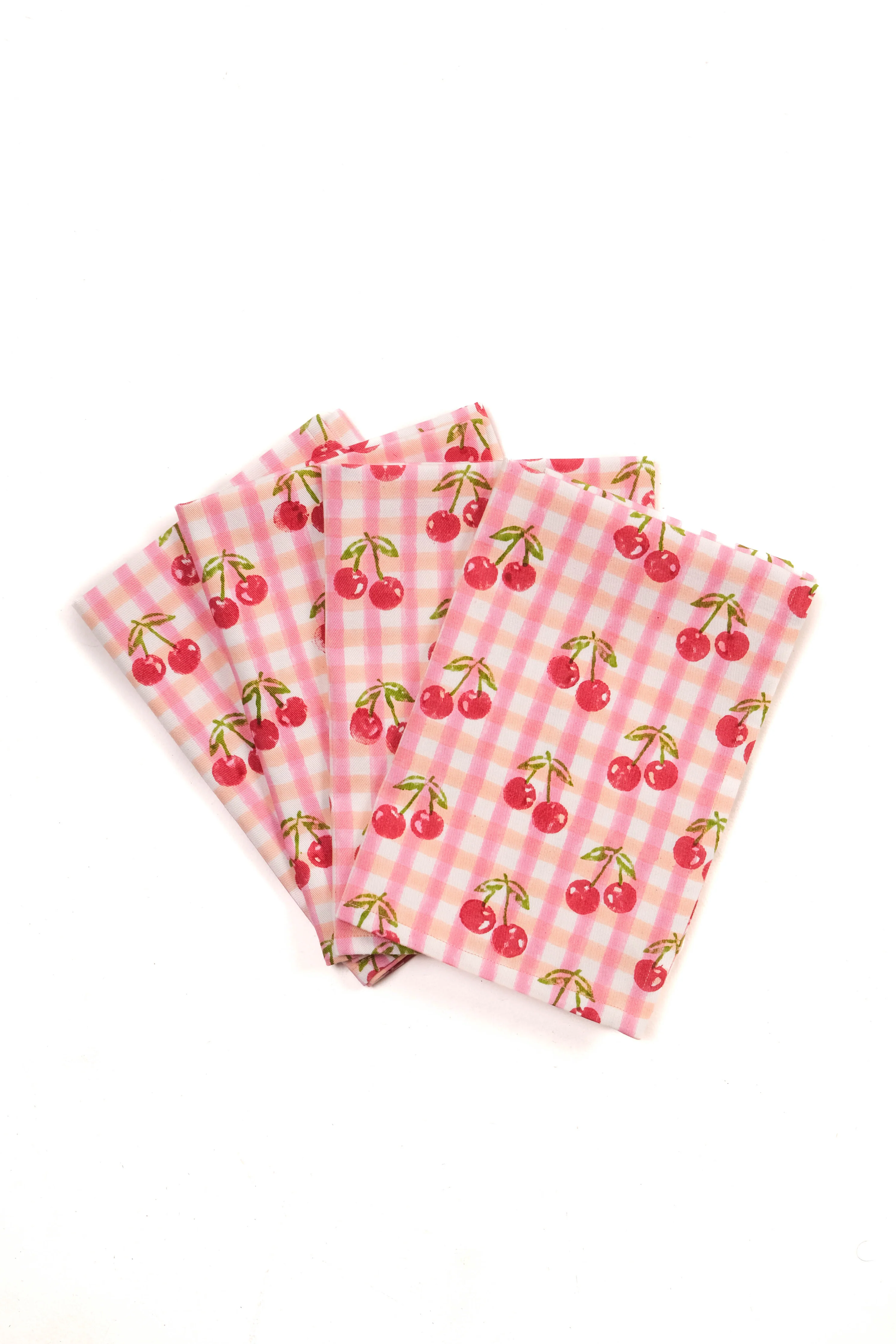 Cherry Blockprint Napkins in Red Gingham, Set of 4 - Image 3
