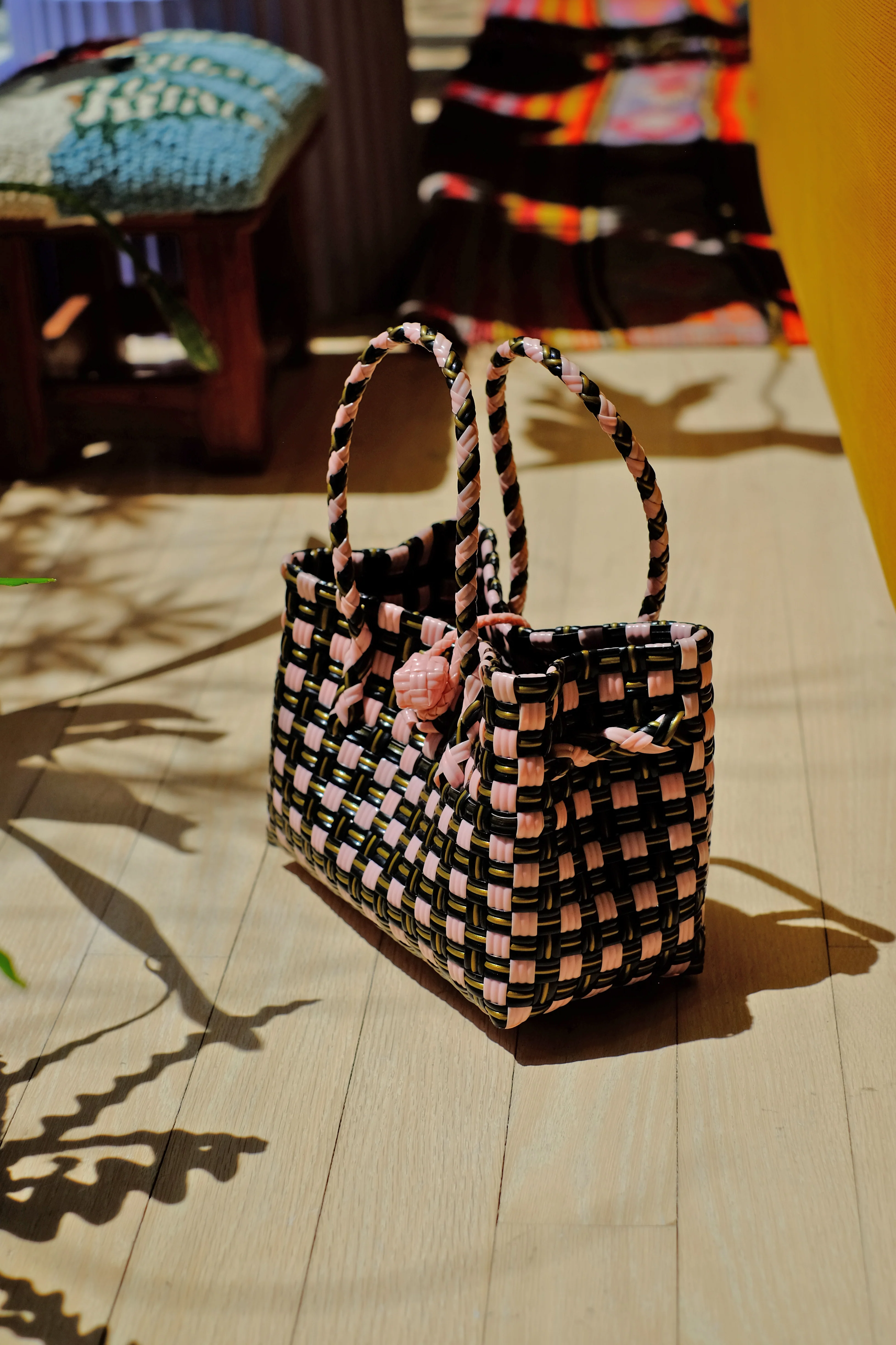 Saigon Birkin Recycled Plastic Bag in Black and Pink - Image 3