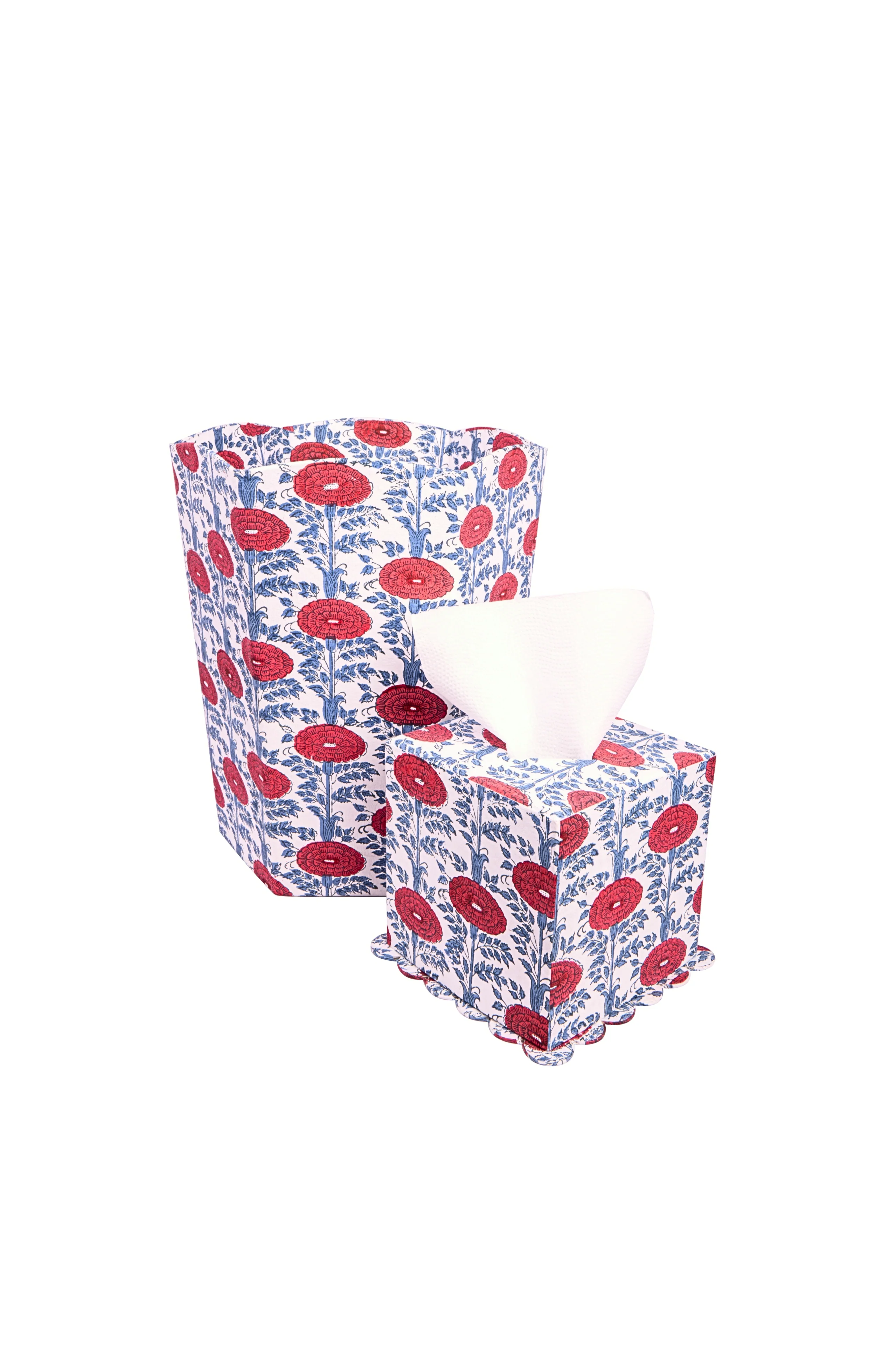 Scallop Tissue Box Cover in Araminta Blockprint - Image 2