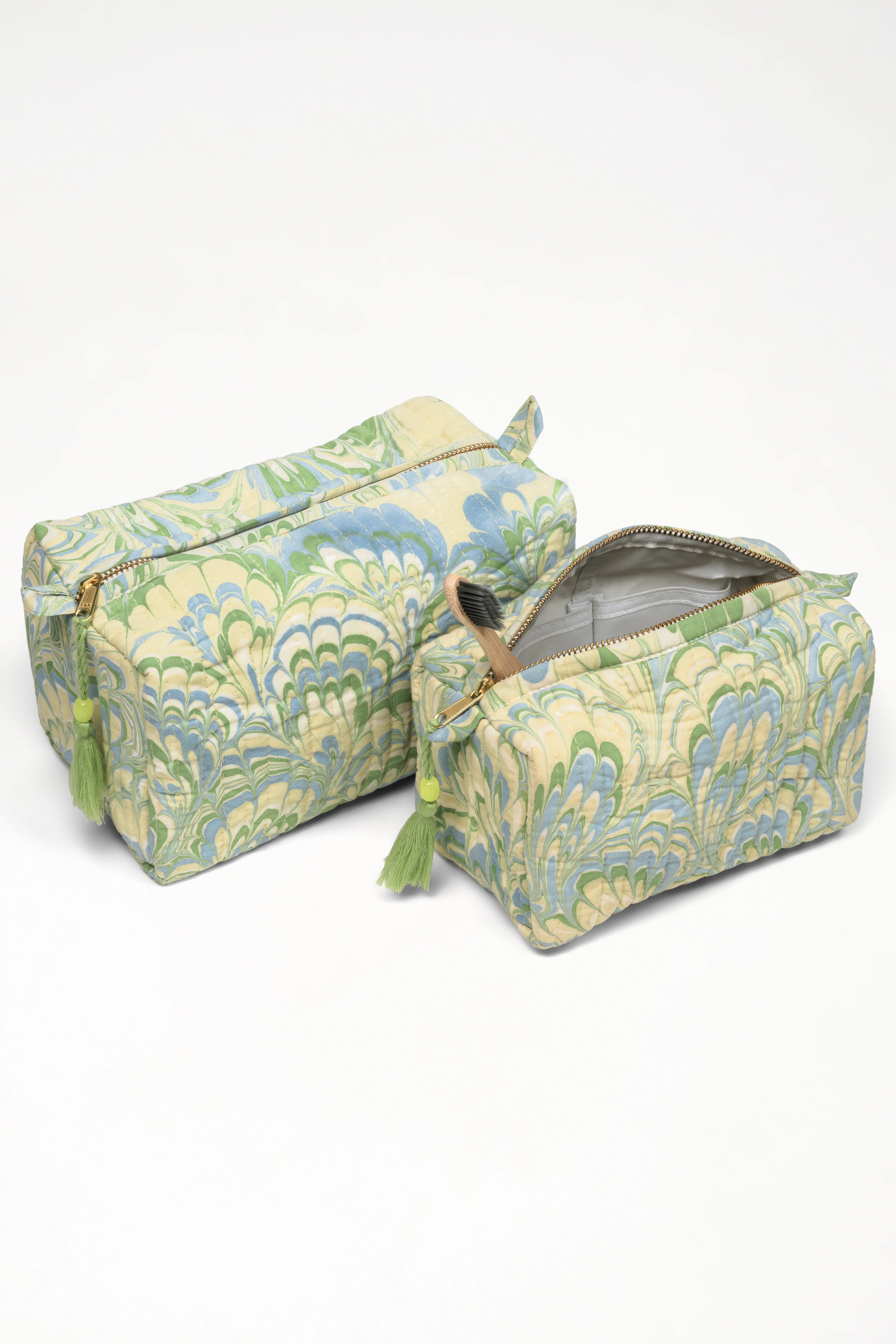 Seaglass Peacock Hand-Marbled Cosmetic Bag - Image 3