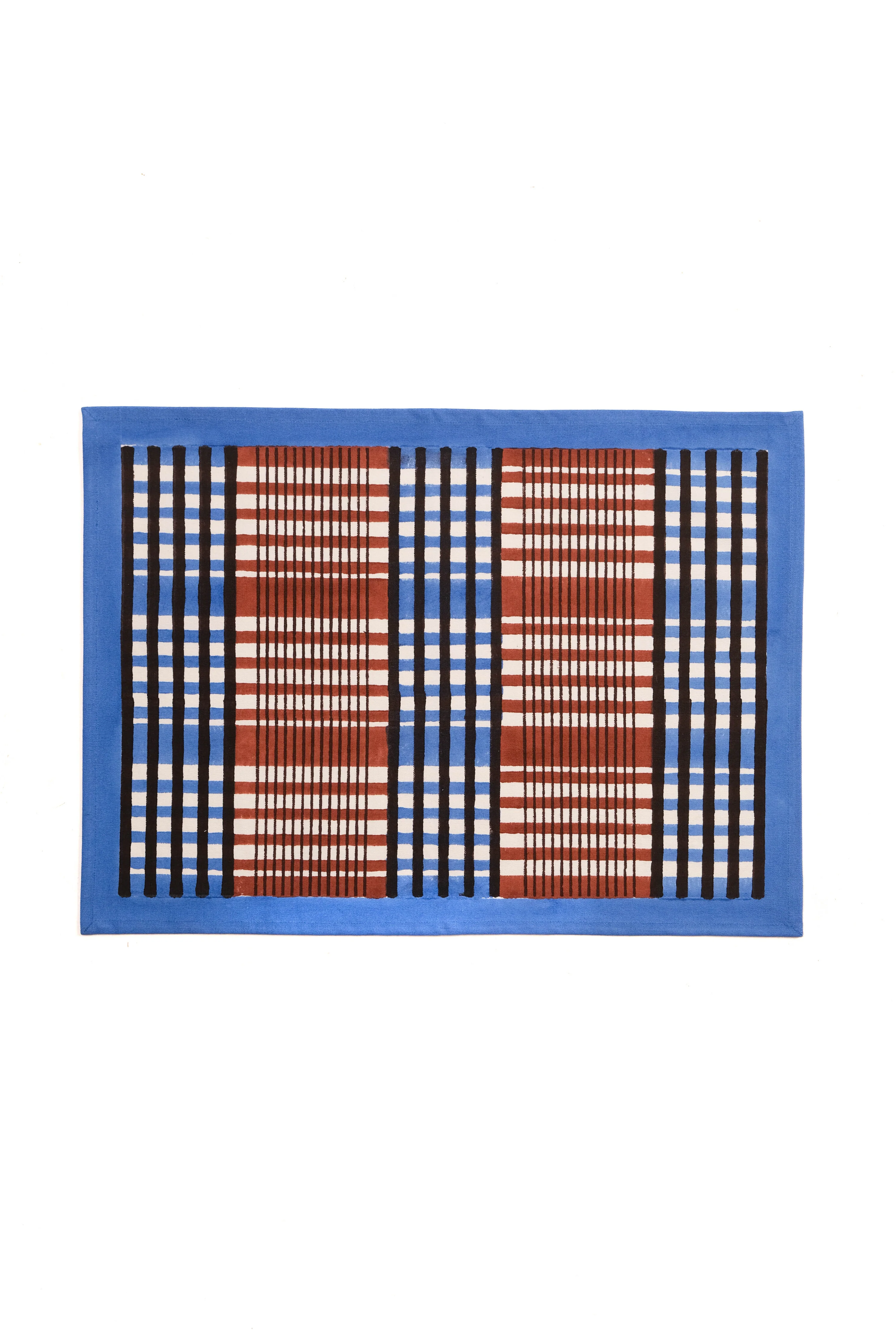 Shetland Plaid Blockprint Placemat in Brown and Blue