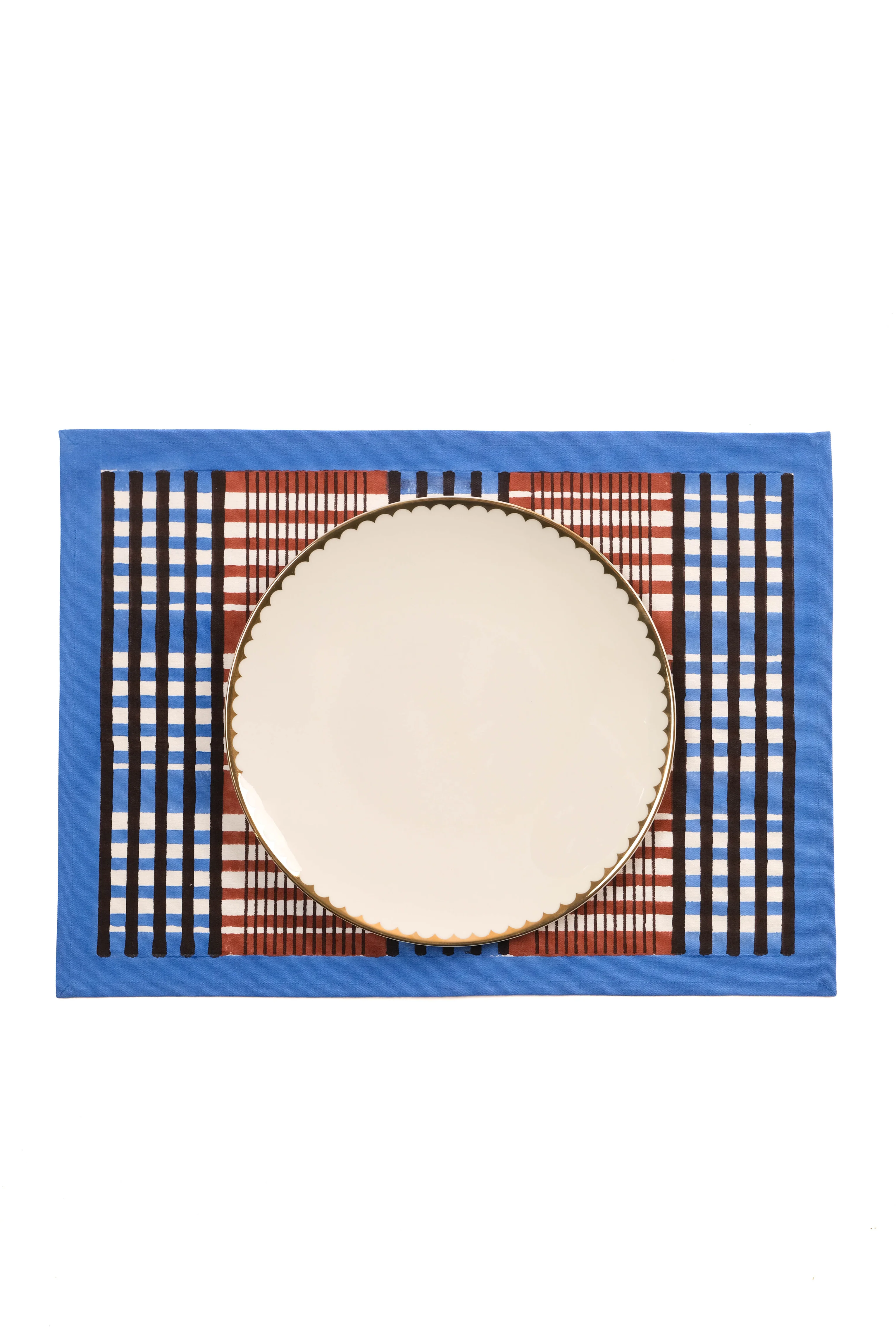 Shetland Plaid Blockprint Placemat in Brown and Blue - Image 4