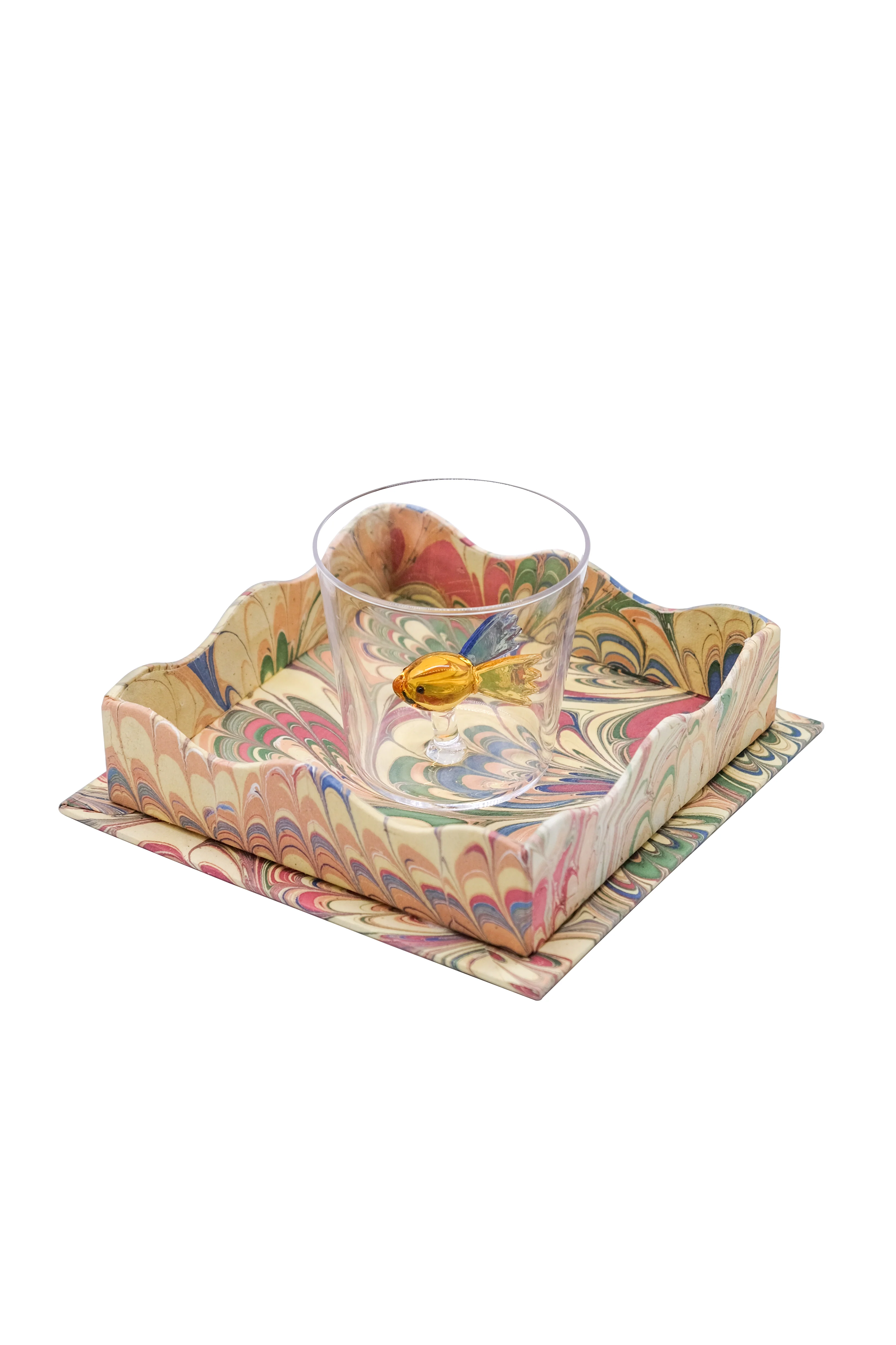 Nesting Scalloped Hand-Marbled Trays in Multicolor - Image 4