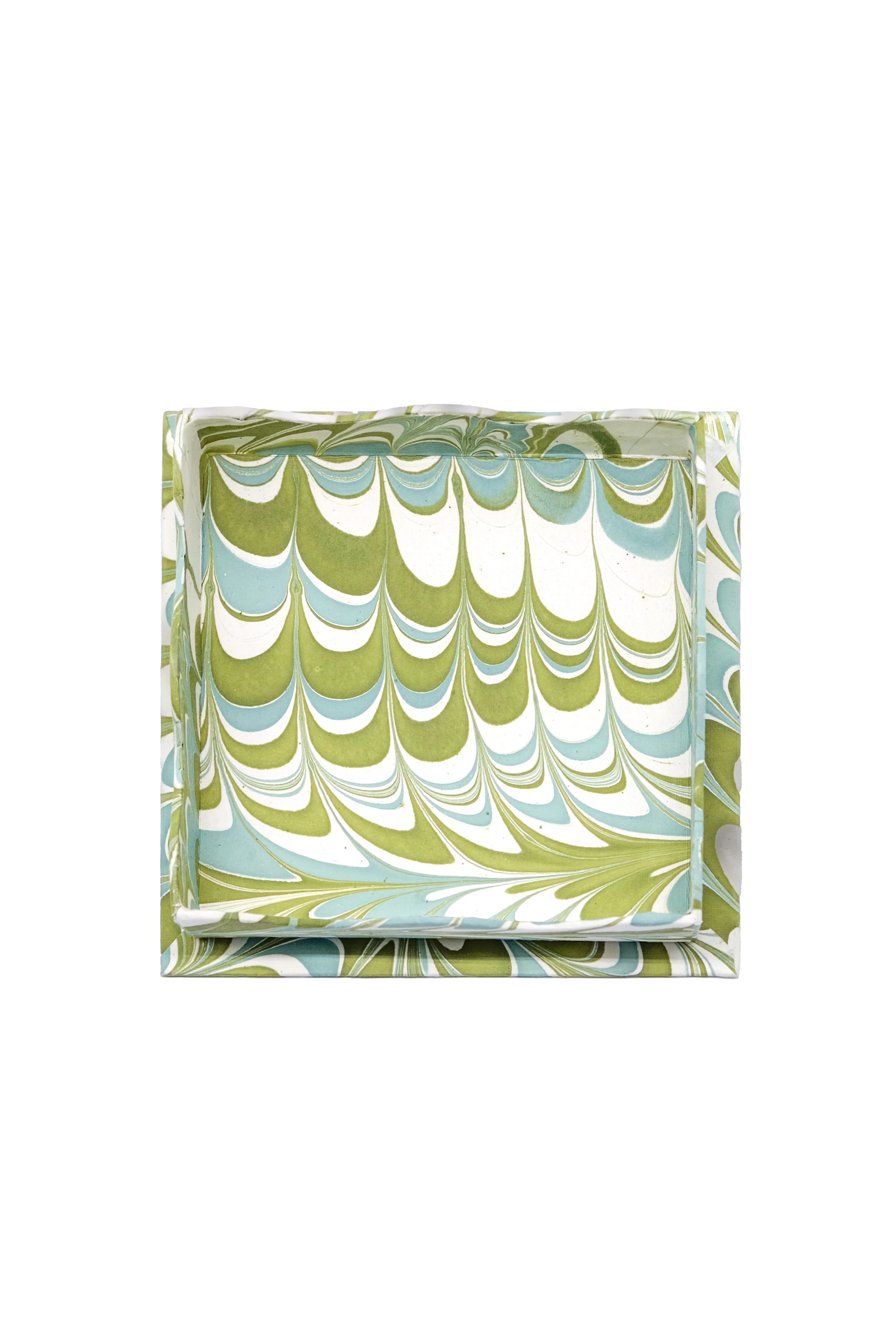 Nesting Scalloped Hand-Marbled Trays in Robin Blue - Image 2