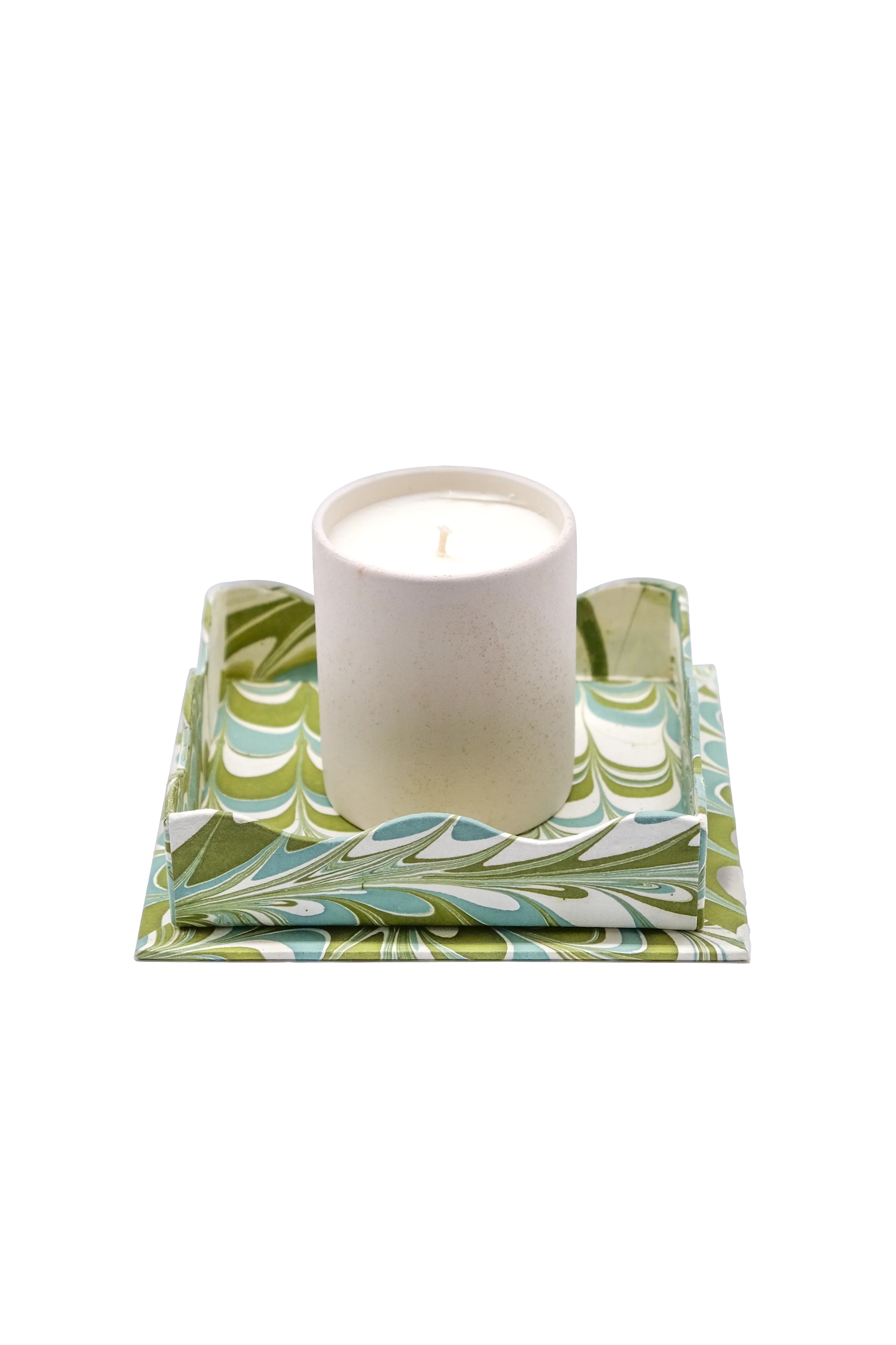Nesting Scalloped Hand-Marbled Trays in Robin Blue - Image 3