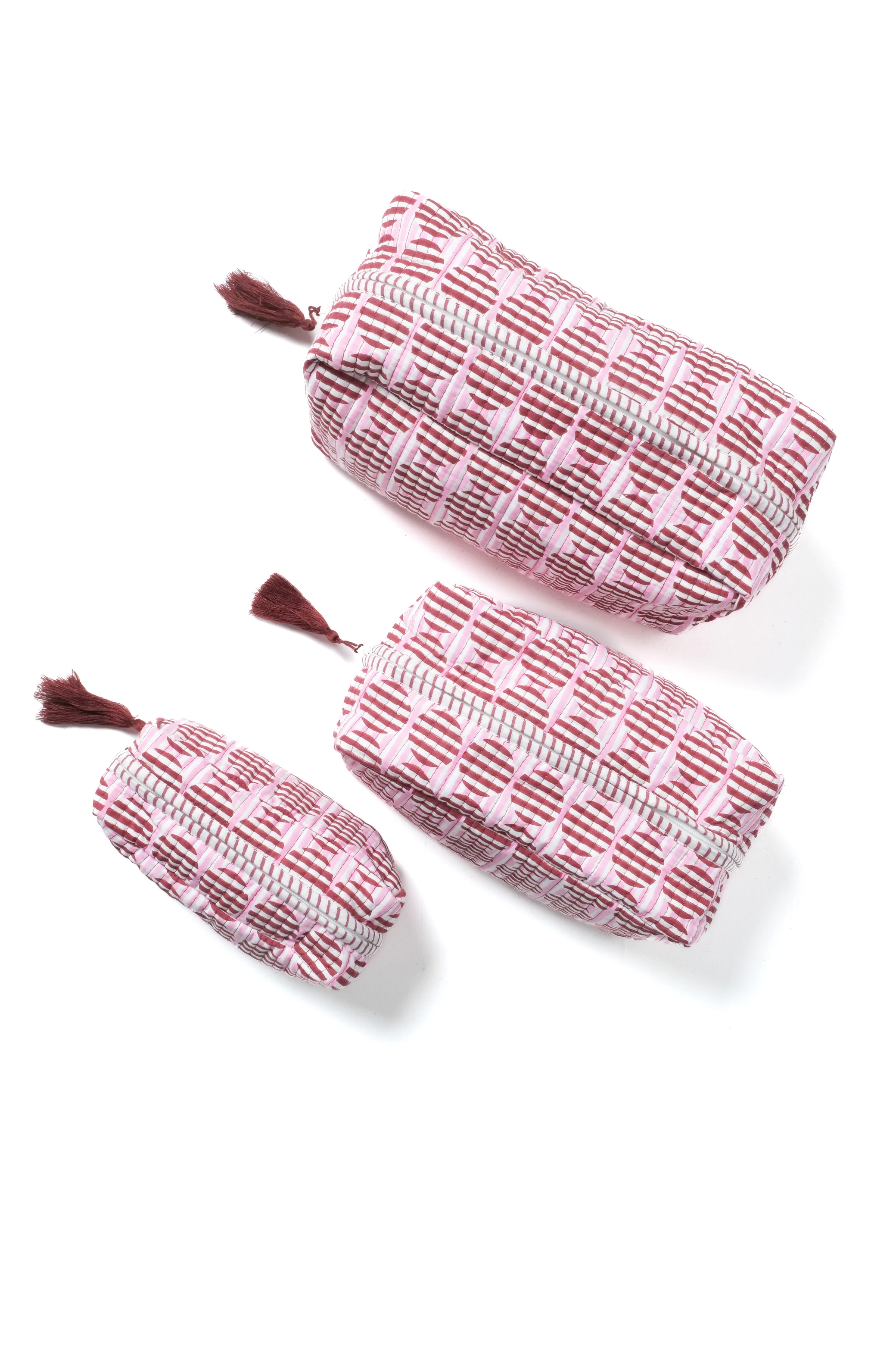 Striped Circles Blockprint Makeup Bag in Burgundy and Pink - Image 3