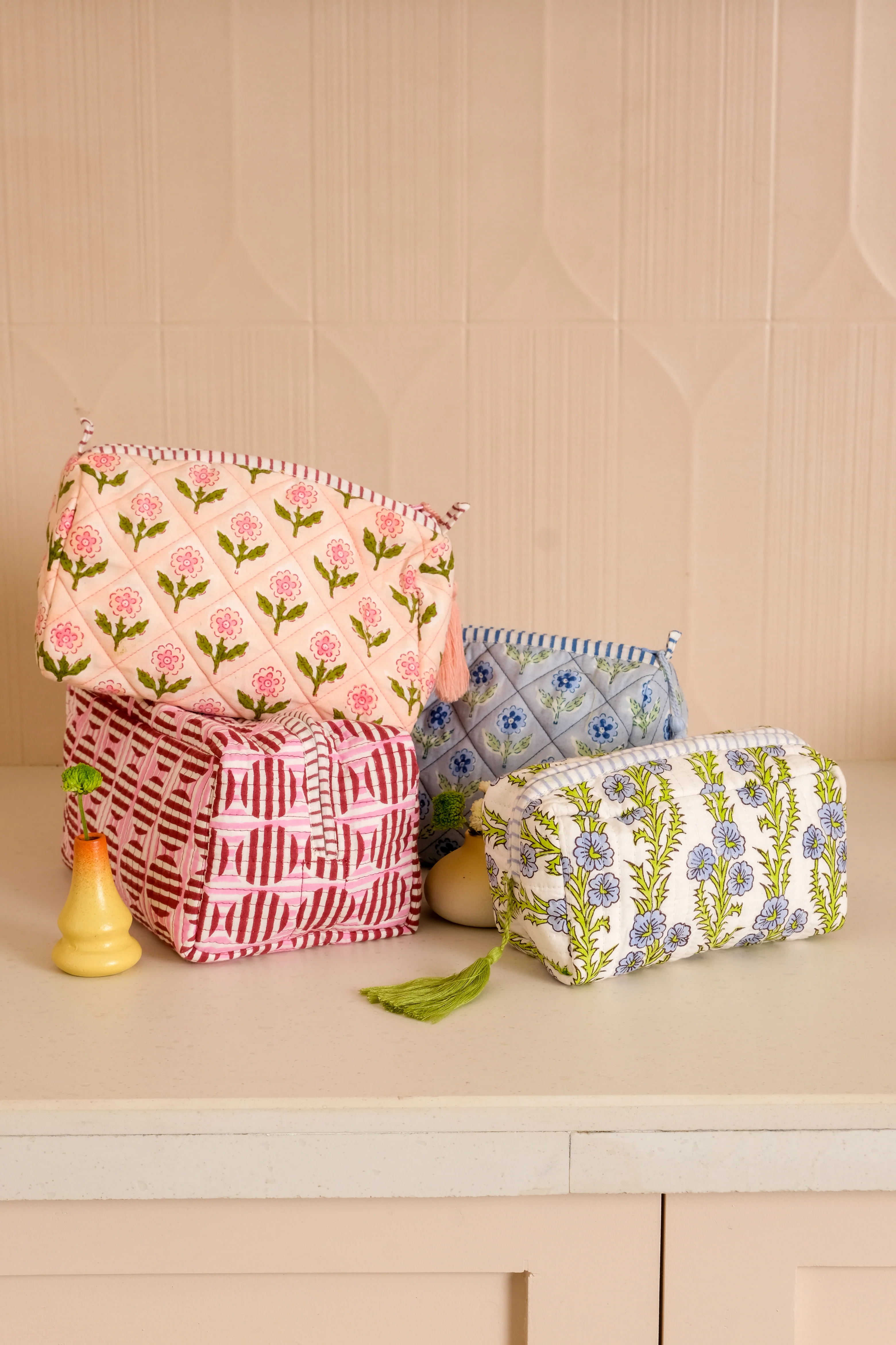 Striped Circles Blockprint Makeup Bag in Burgundy and Pink - Image 4