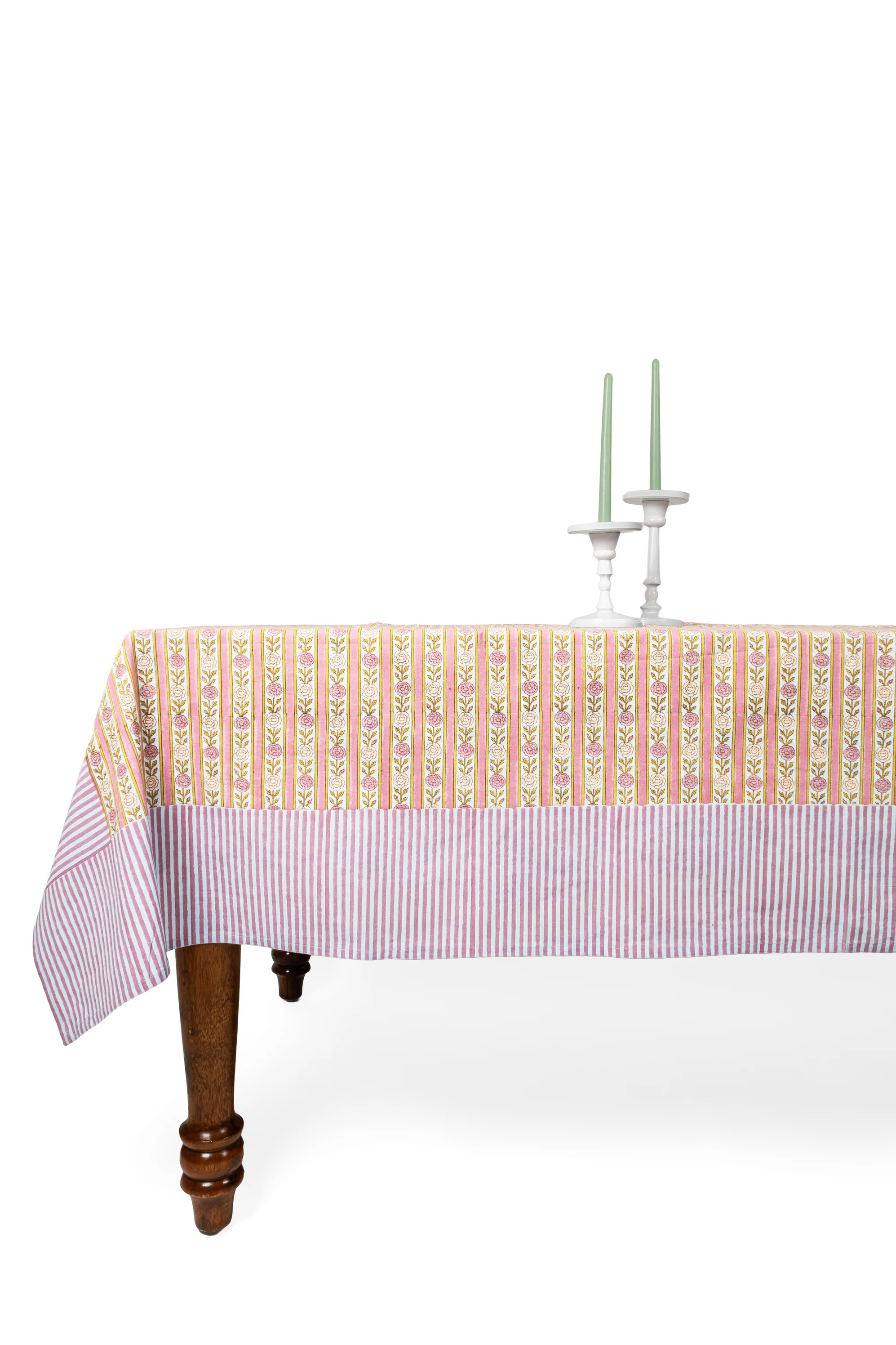 Vintage Floral Stripe Blockprint Tablecloth