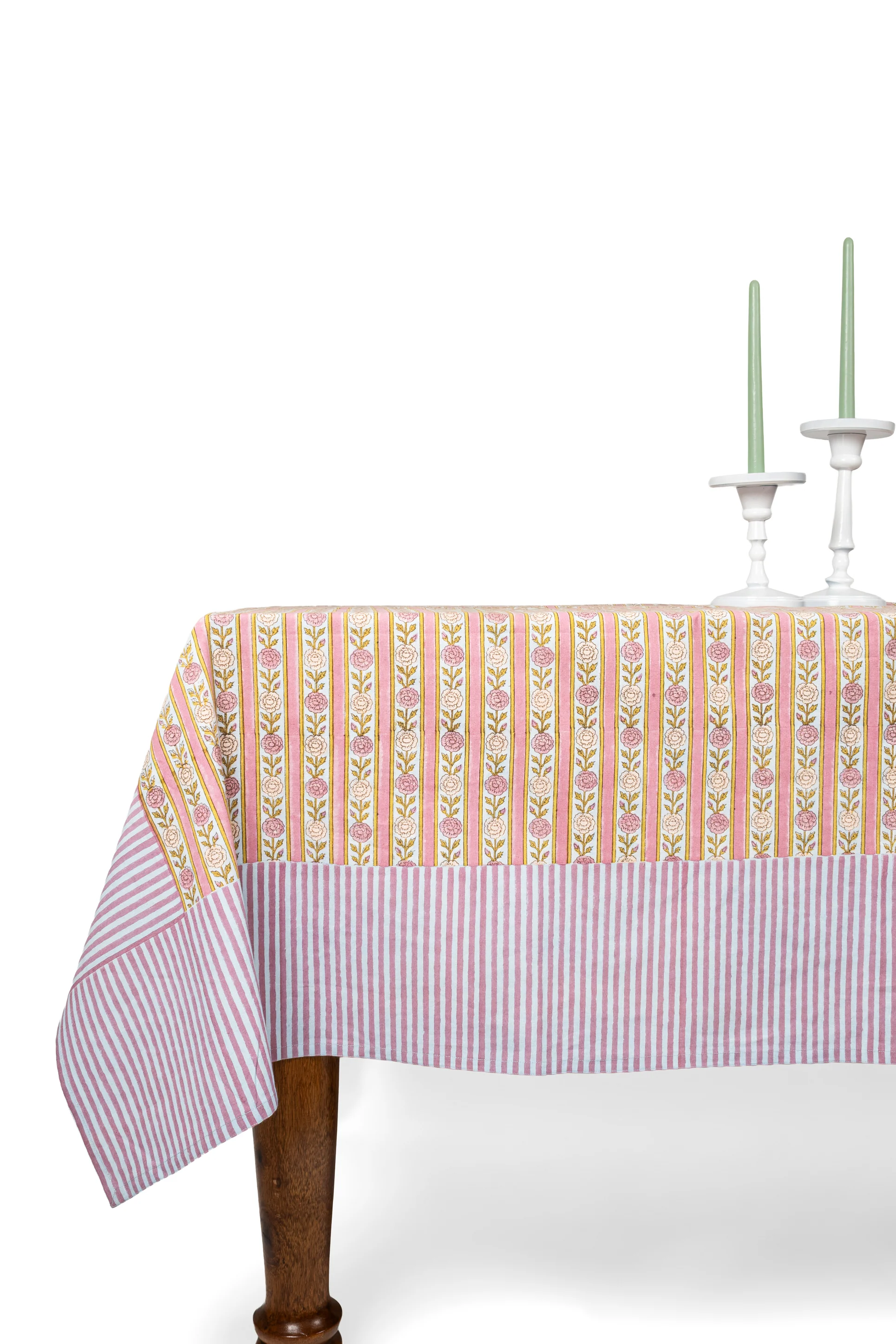 Vintage Floral Stripe Blockprint Tablecloth - Image 2