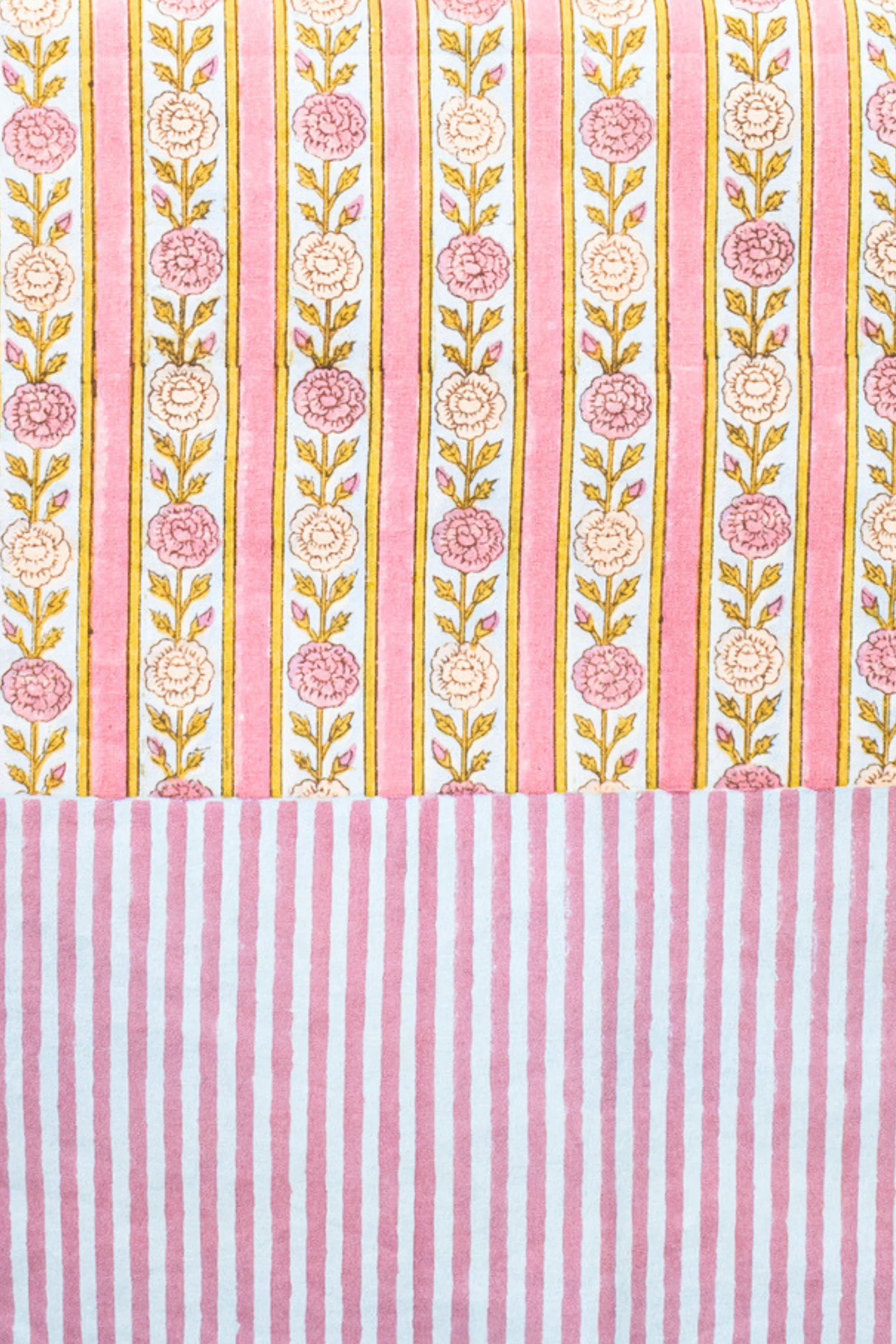 Vintage Floral Stripe Blockprint Tablecloth - Image 3