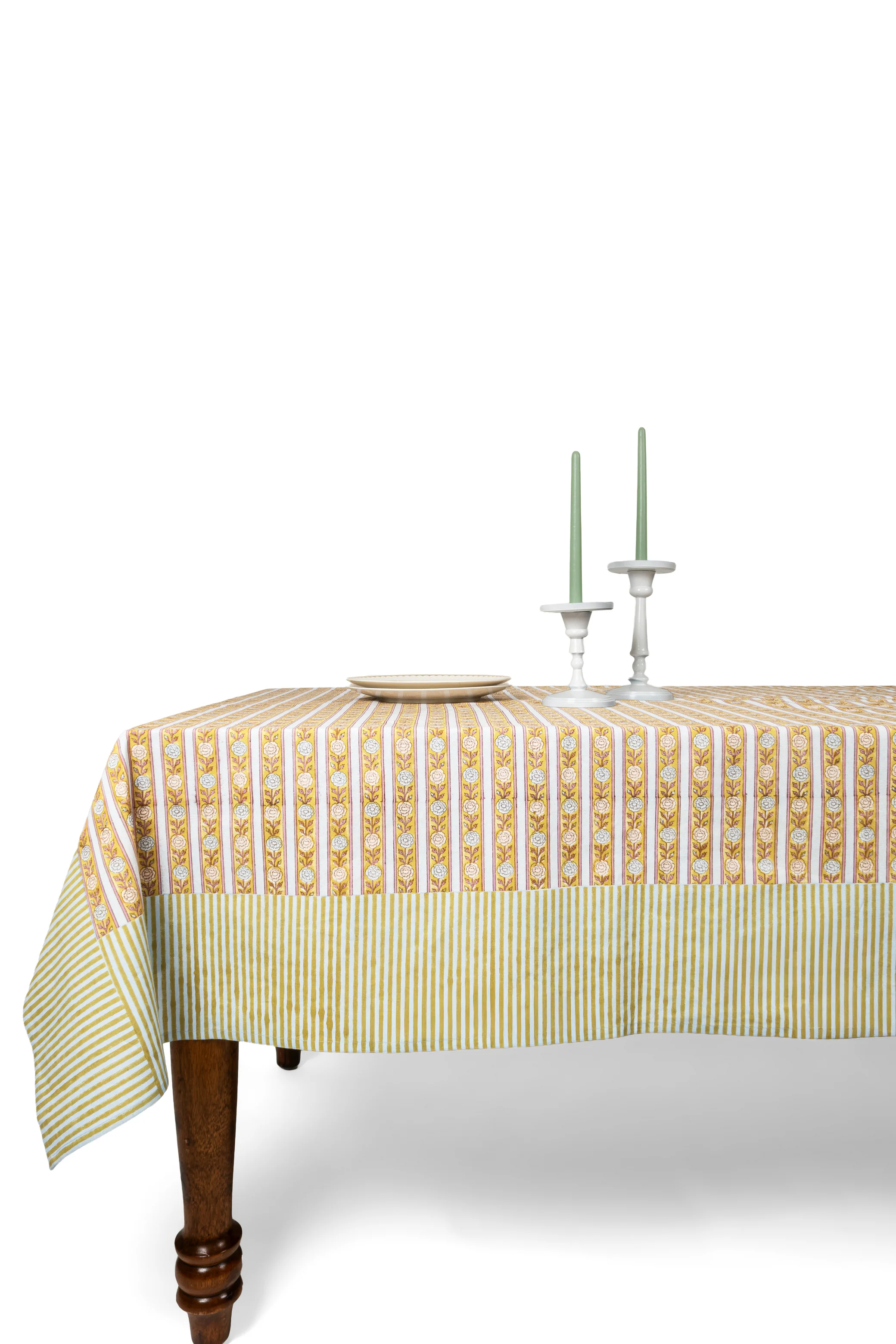 Vintage Floral Stripe Blockprint Tablecloth - Image 4