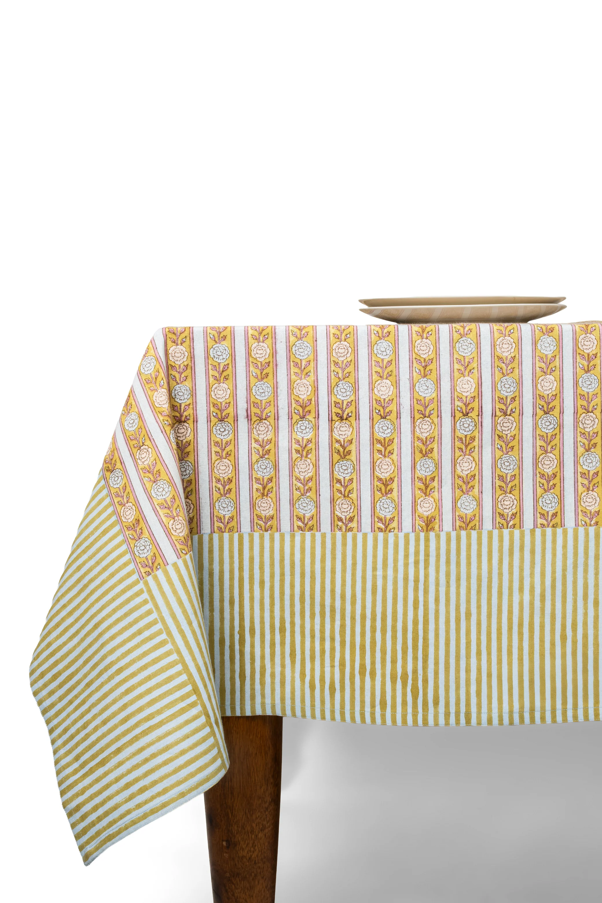 Vintage Floral Stripe Blockprint Tablecloth - Image 5