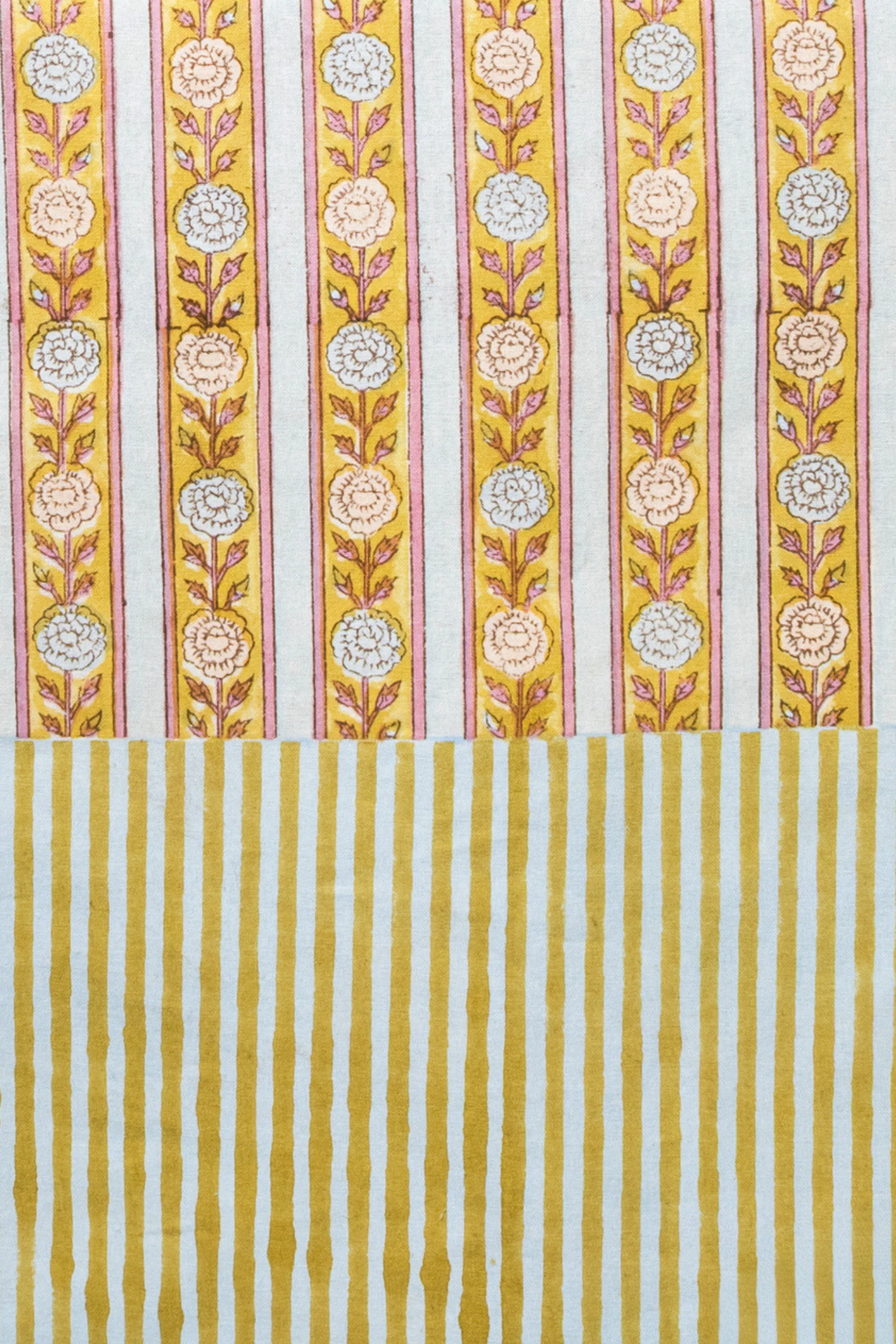 Vintage Floral Stripe Blockprint Tablecloth - Image 6