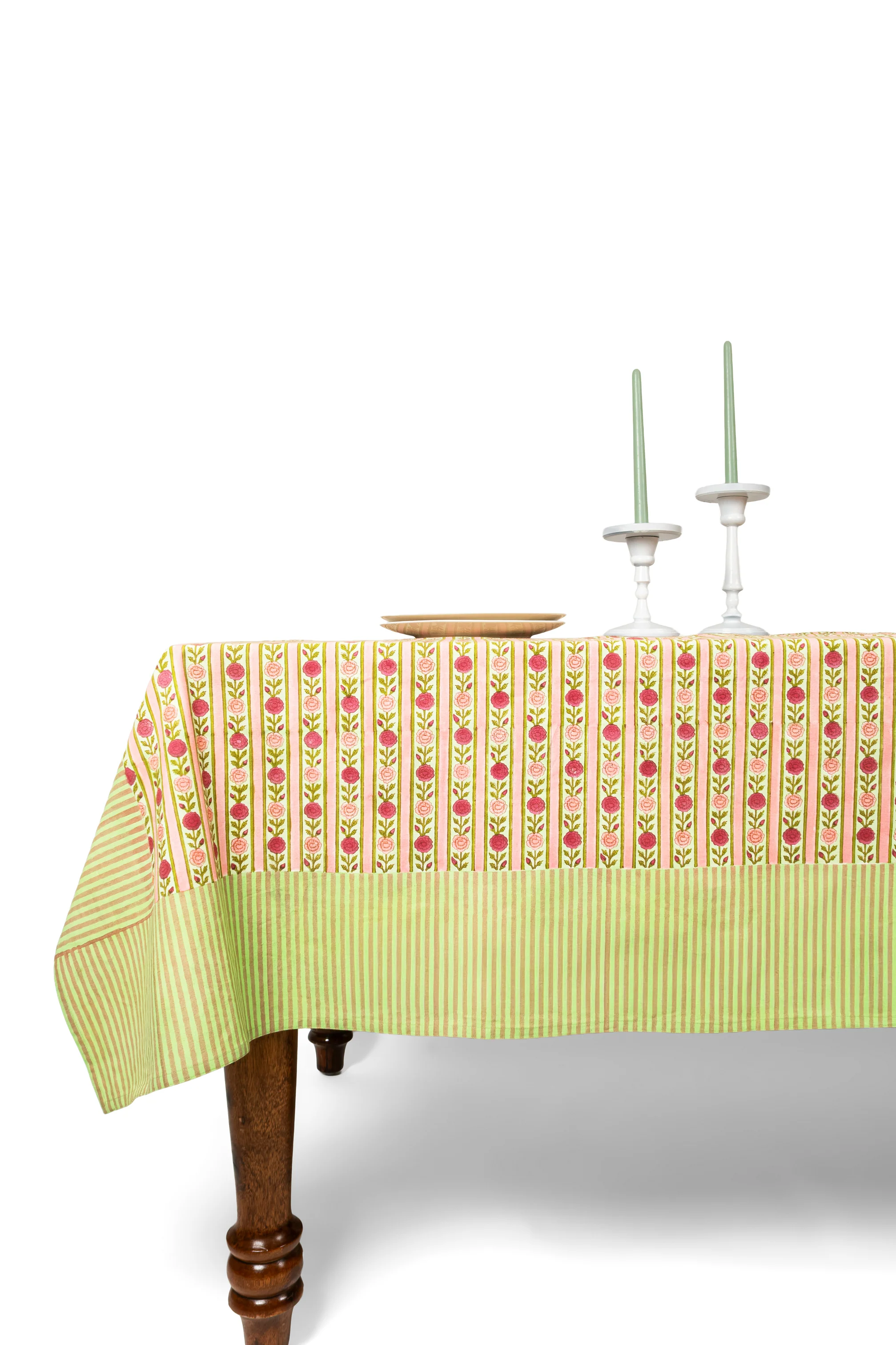 Vintage Floral Stripe Blockprint Tablecloth - Image 7