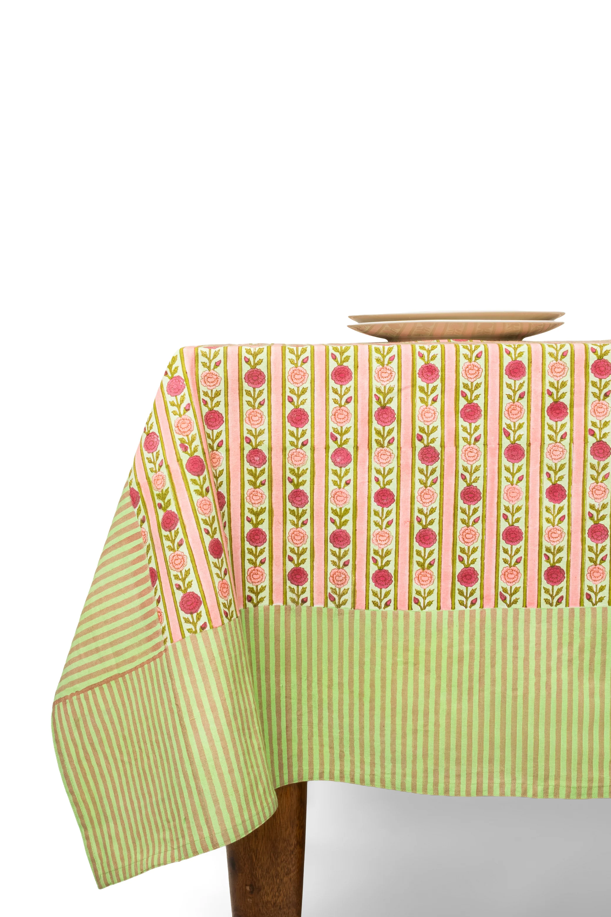 Vintage Floral Stripe Blockprint Tablecloth - Image 8